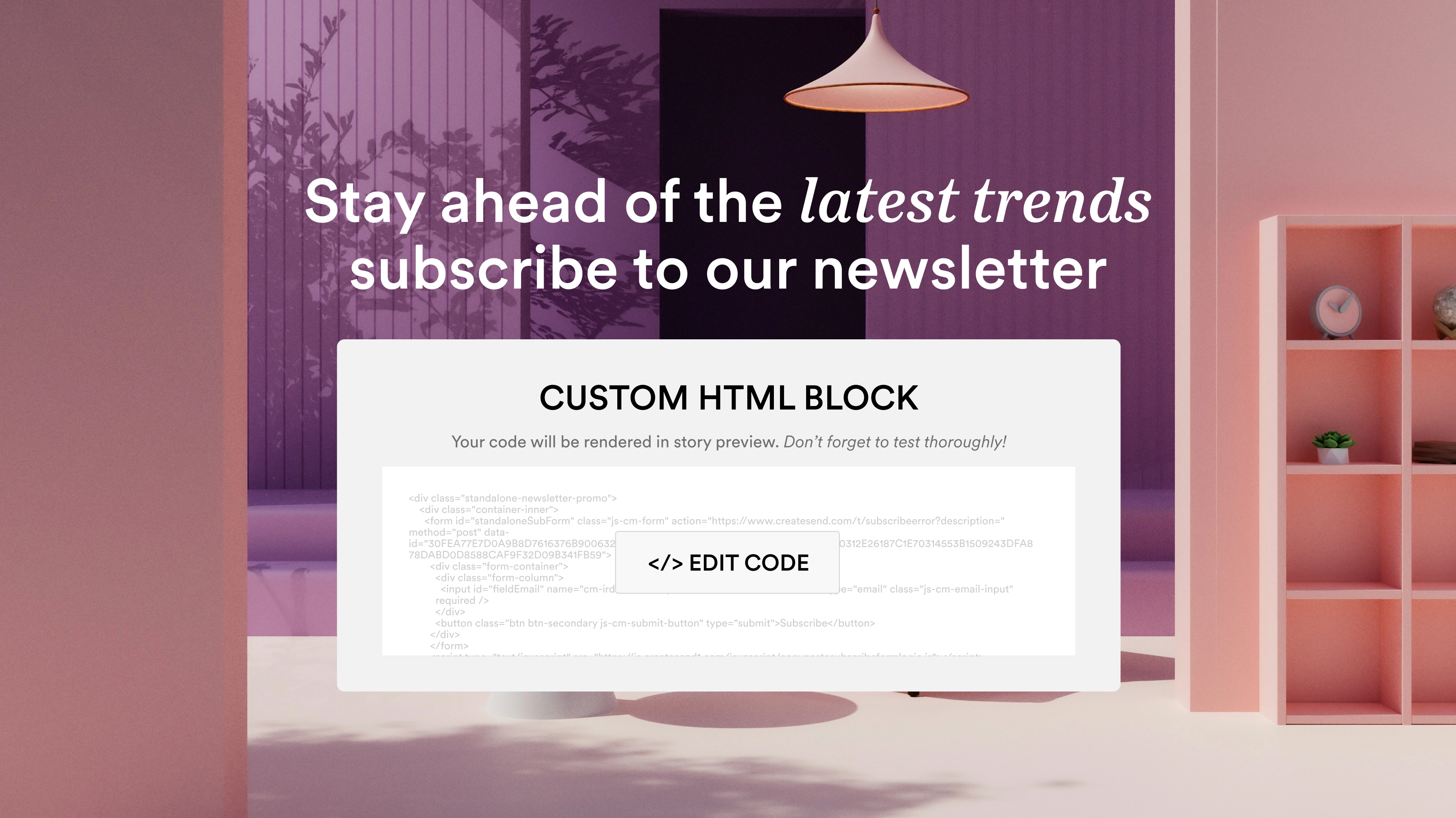 A screenshot of the custom html block in the Shorthand editor