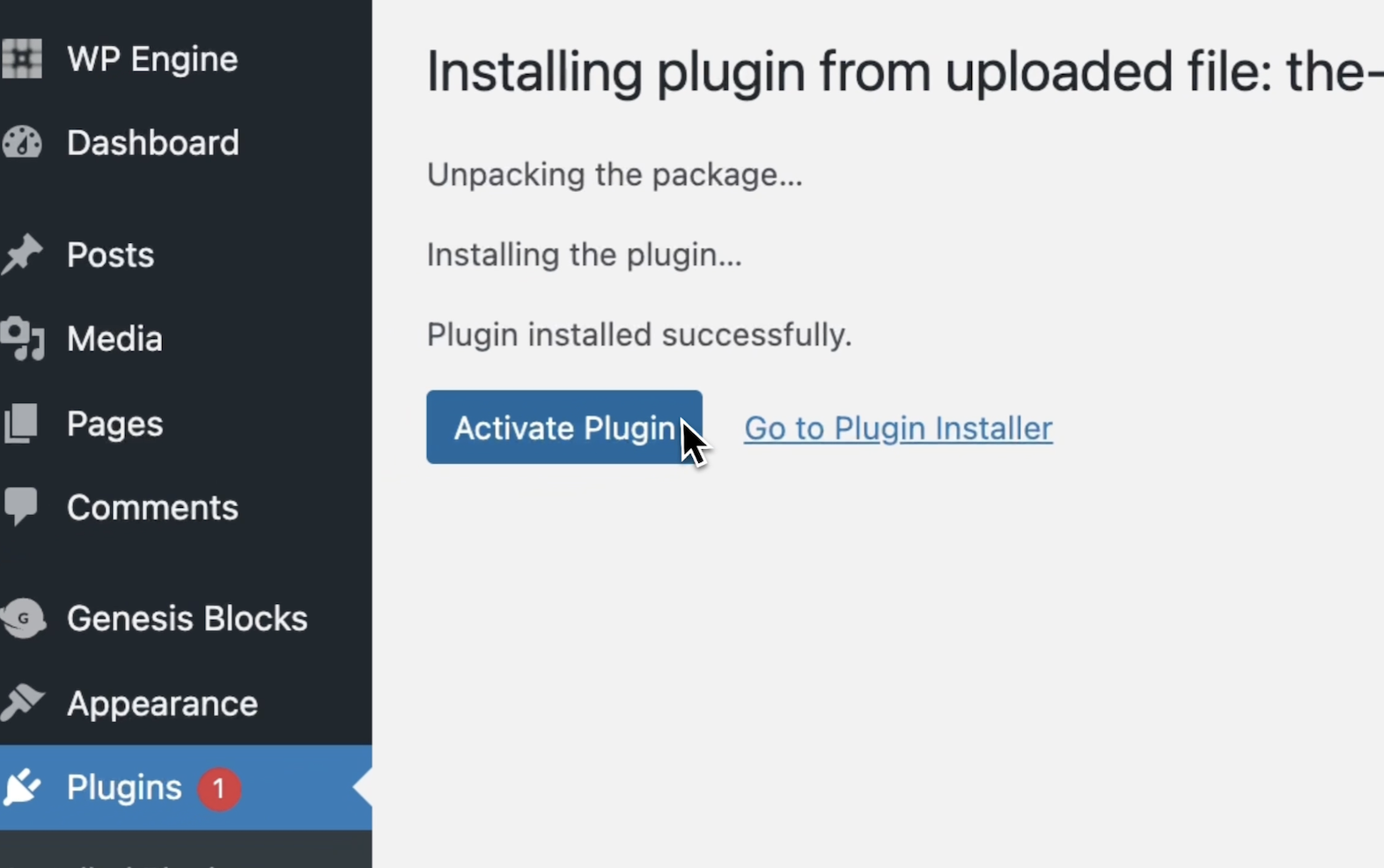 Activating the Shorthand for WordPress plugin in the WordPress dashboard
