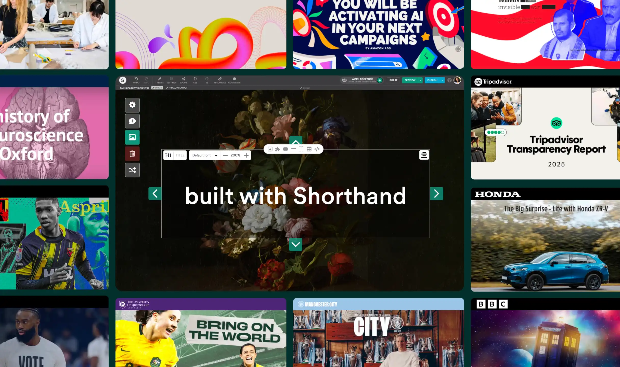 A collage of various enterprise customers' stories created with Shorthand