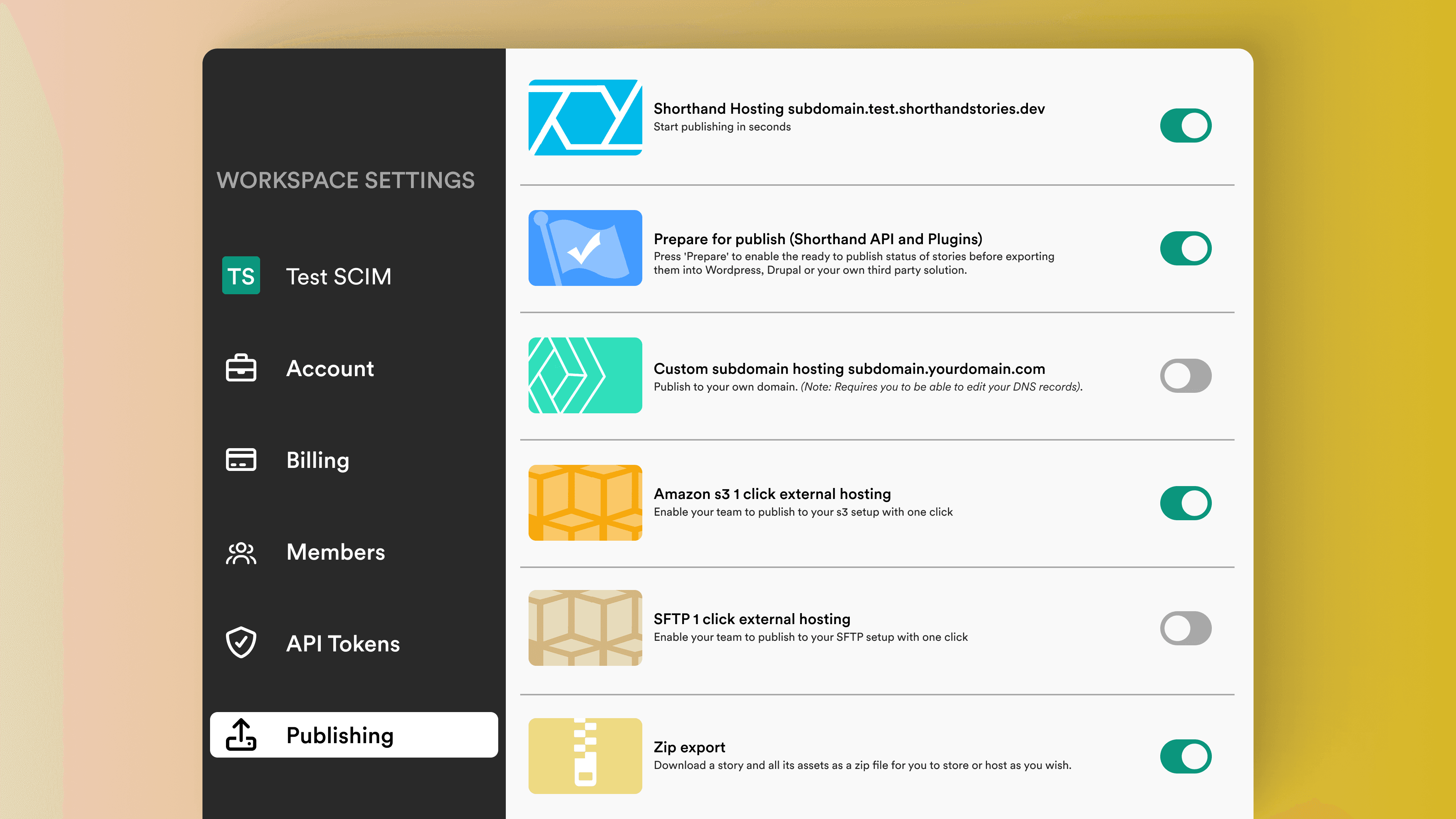 Publishing configuration showing hosting options