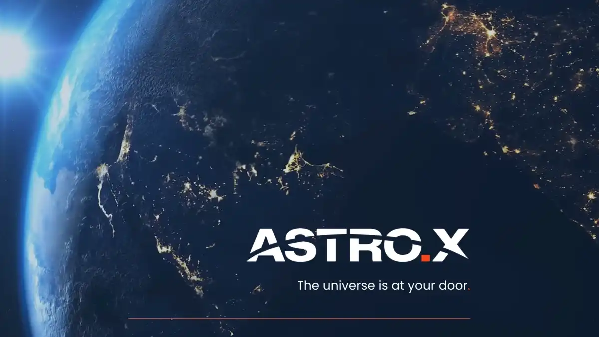 Earth photographed from space with Astro X brand logo on top.