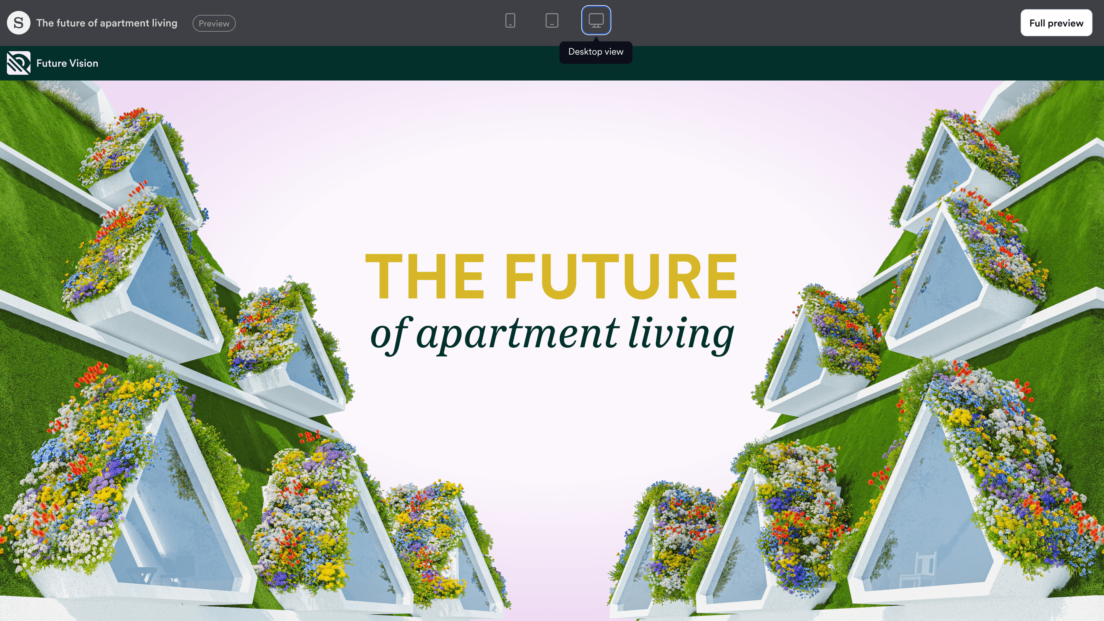 Previewing a story on desktop, tablet and mobile