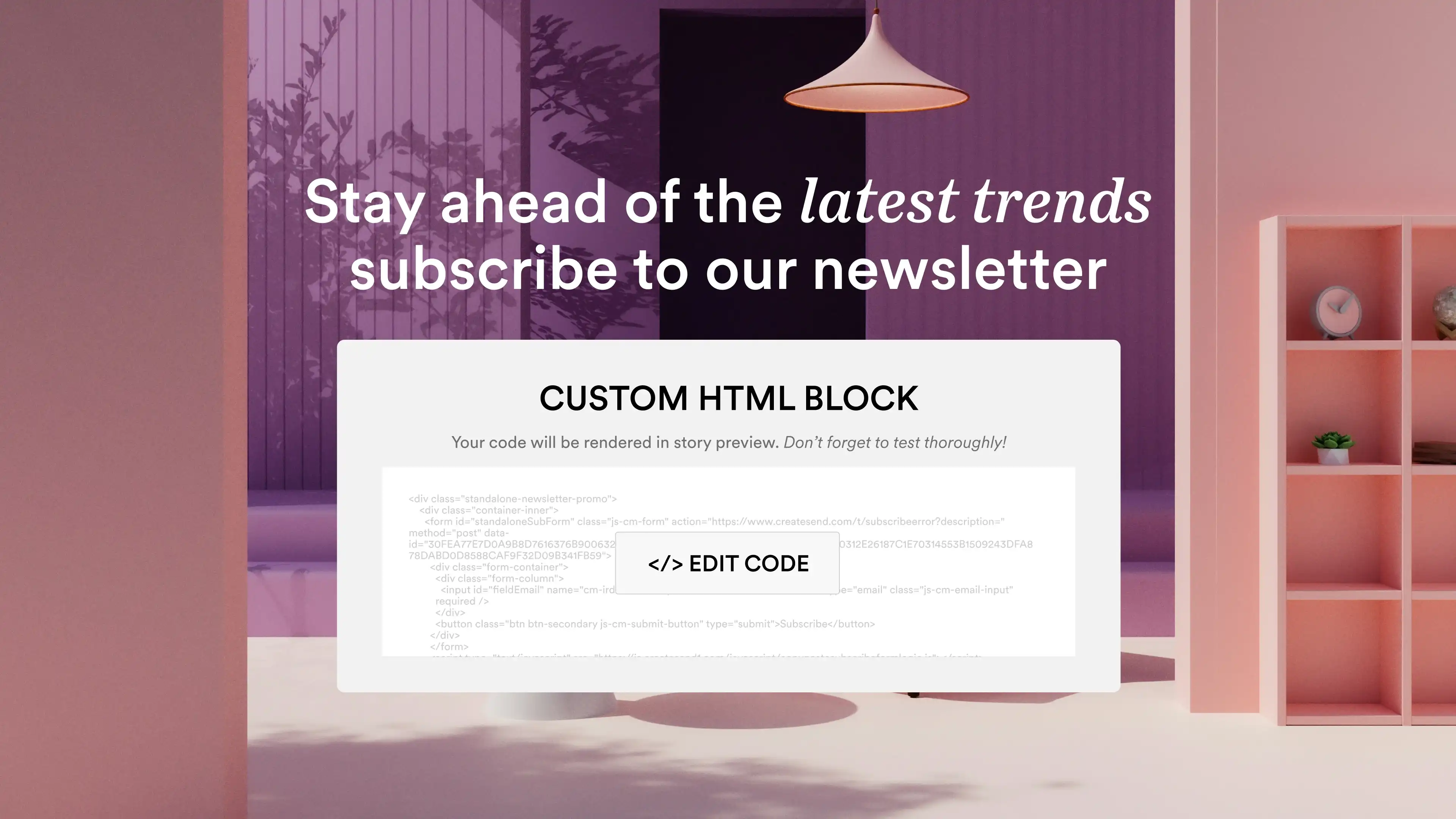 A custom HTML block in the Shorthand editor
