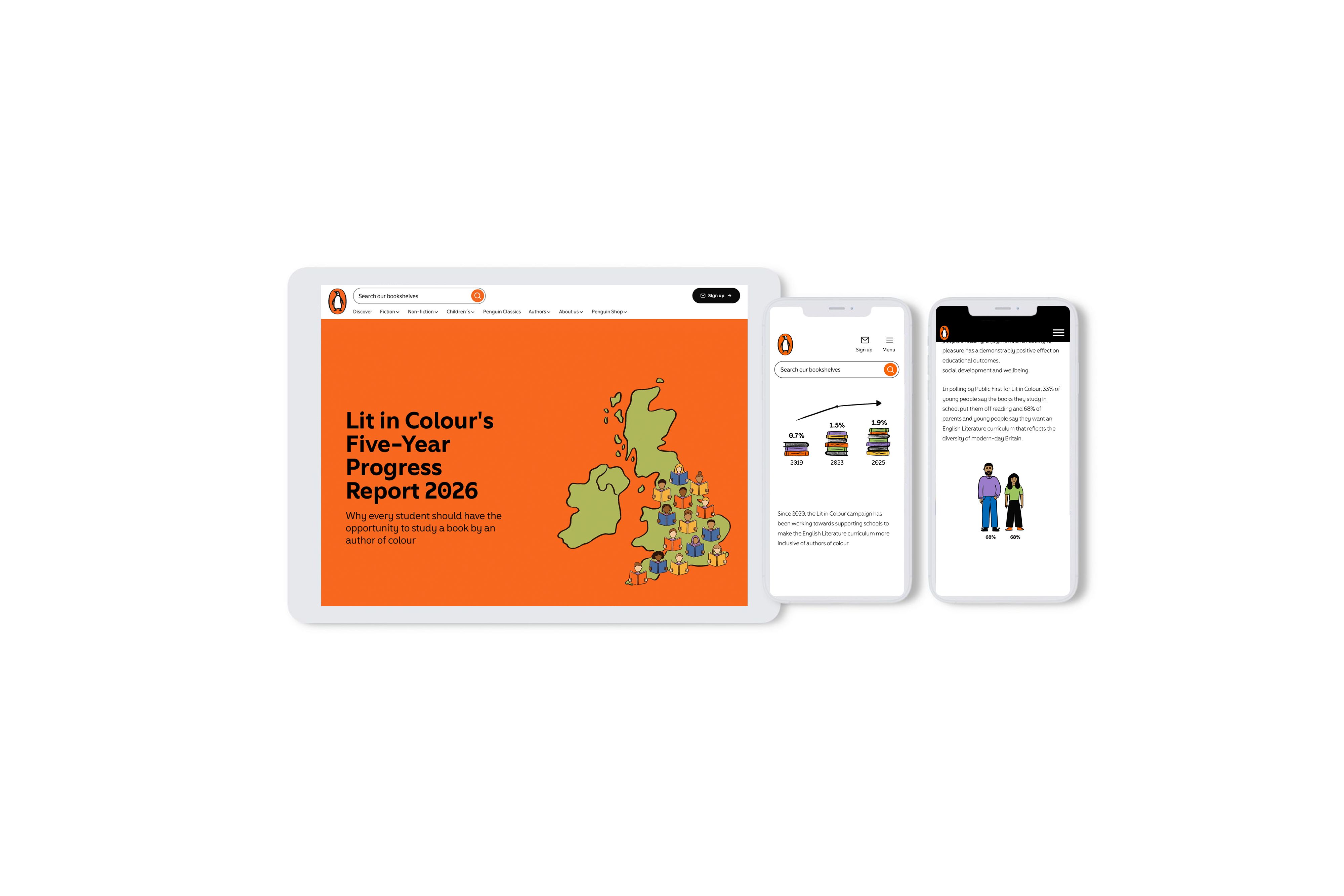 An ipad and two iphones that show Penguin's white paper.