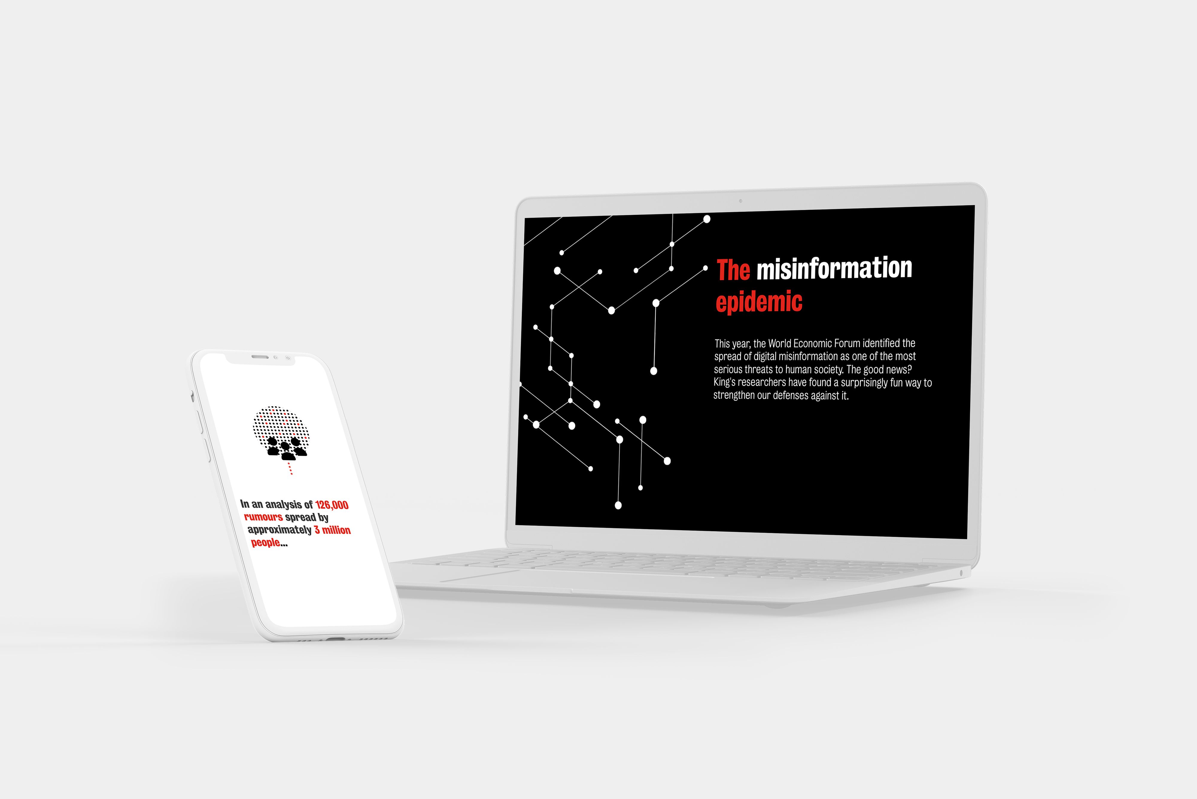 An open laptop and smartphone that show King’s College London’s Department of War Studies and the University of Cambridge’s Department's white paper.