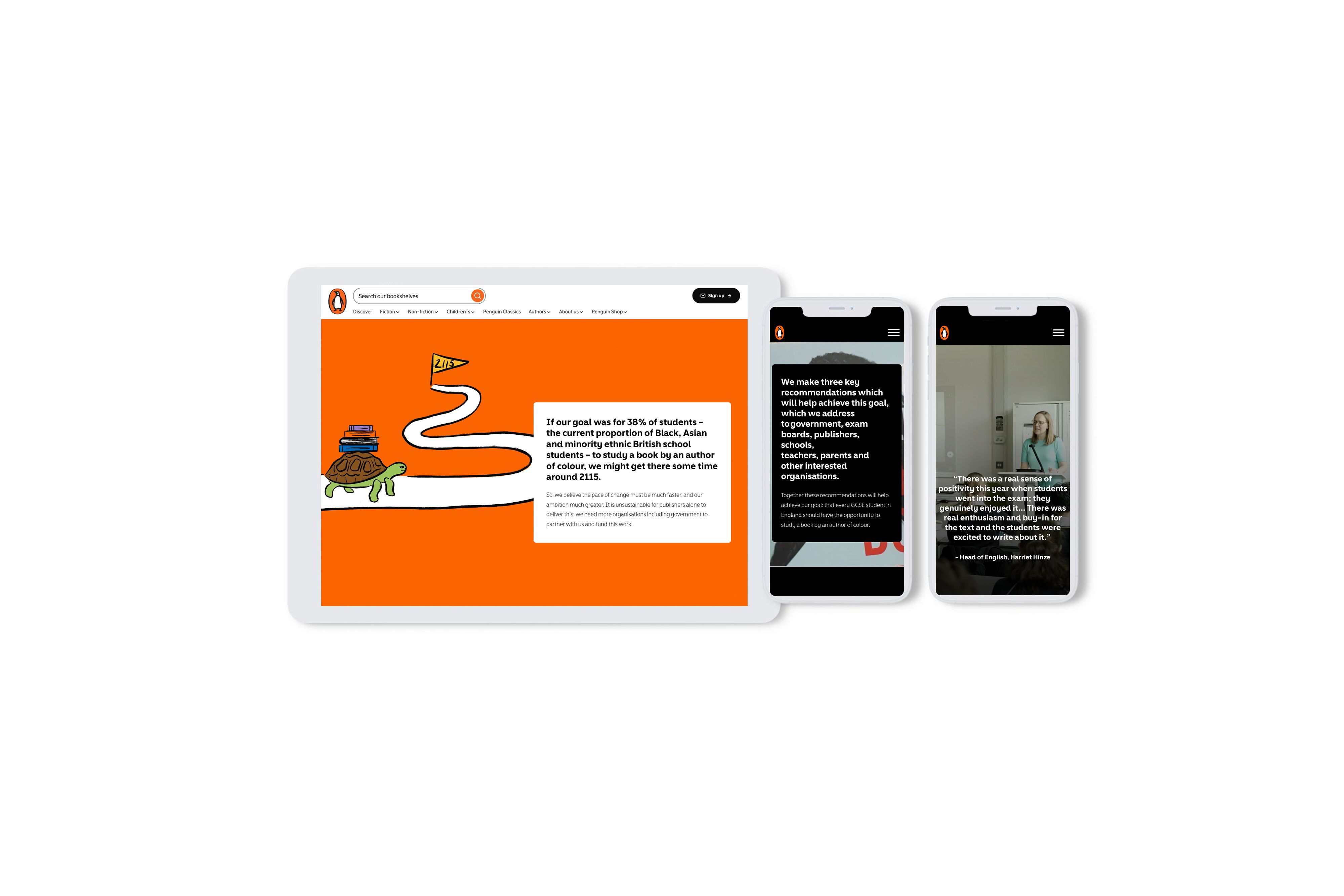 An ipad and two iphones that show Penguin's white paper.