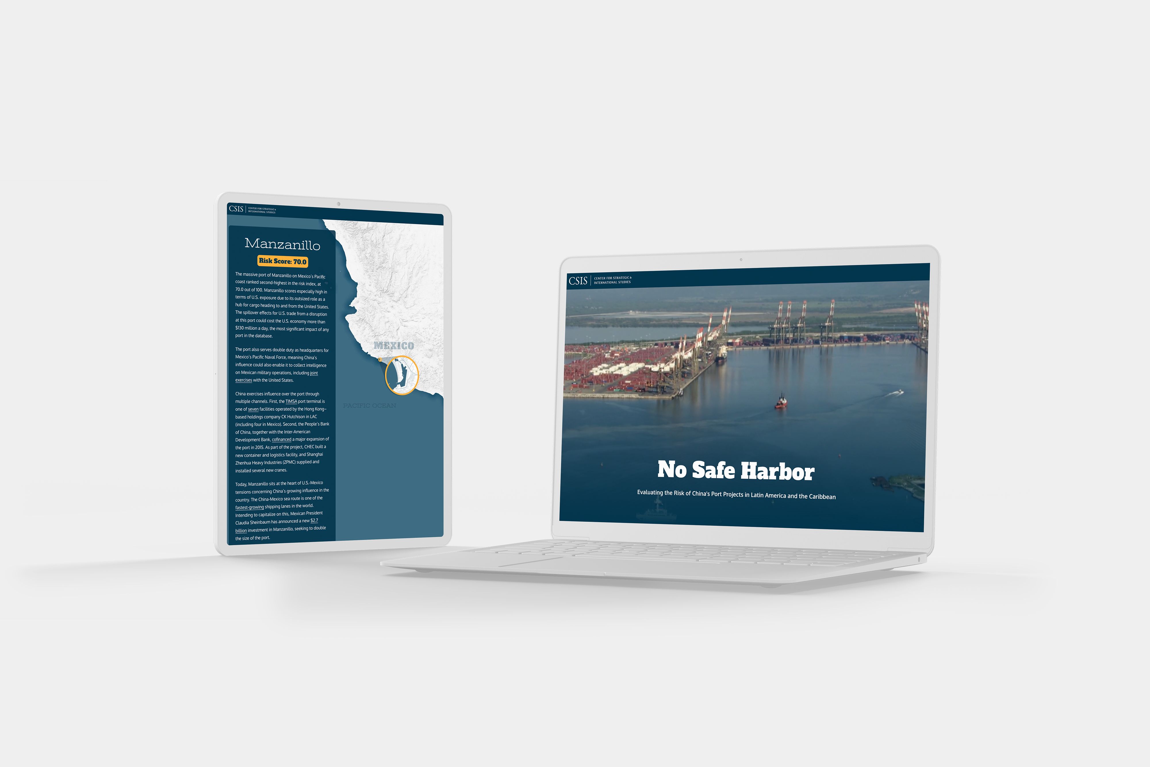 An open laptop and ipad that show Center for Strategic and International Studies's white paper.