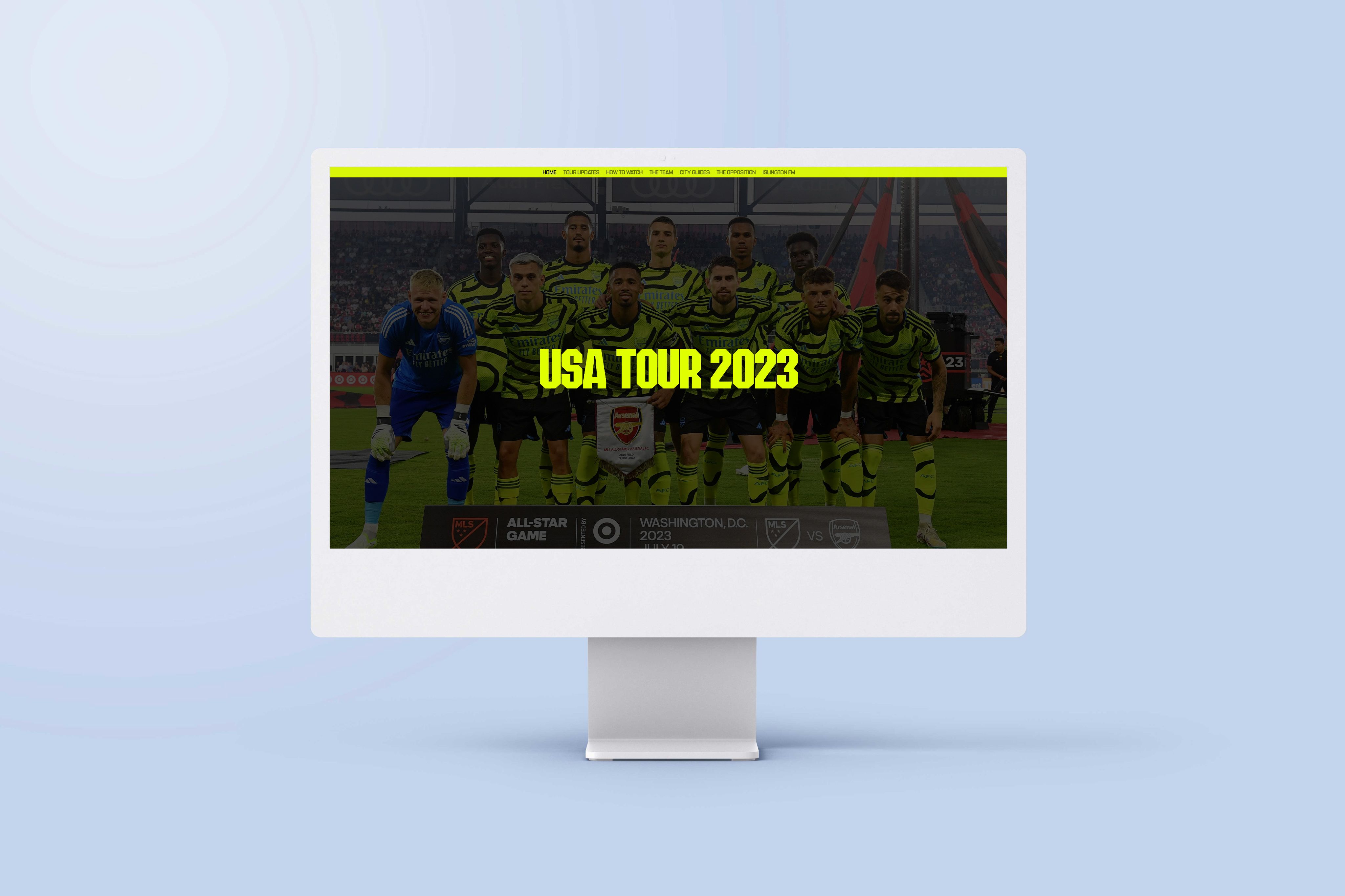 An image of a computer screen sitting on a desk. The screen is showing an example of an interactive map in the article 'USA Tour 2023'.