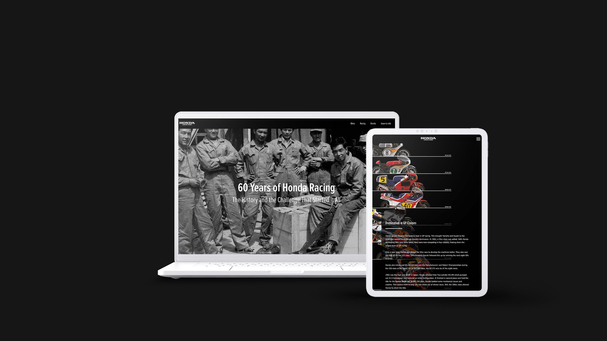 A desktop computer and a tablet that show a Honda website