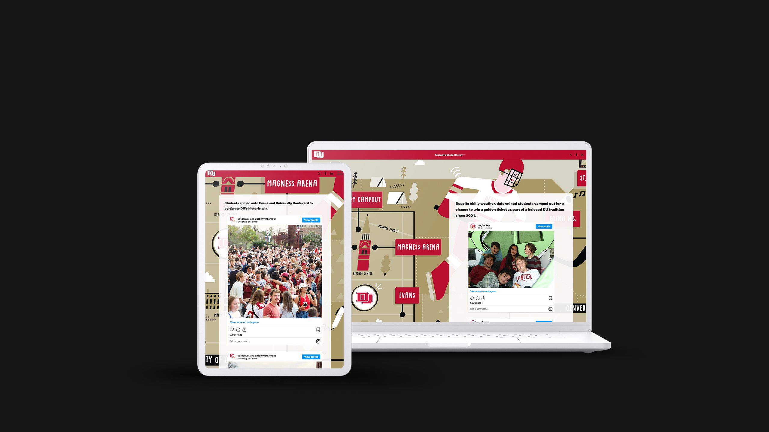 A desktop computer and a smartphone show a hockey website.