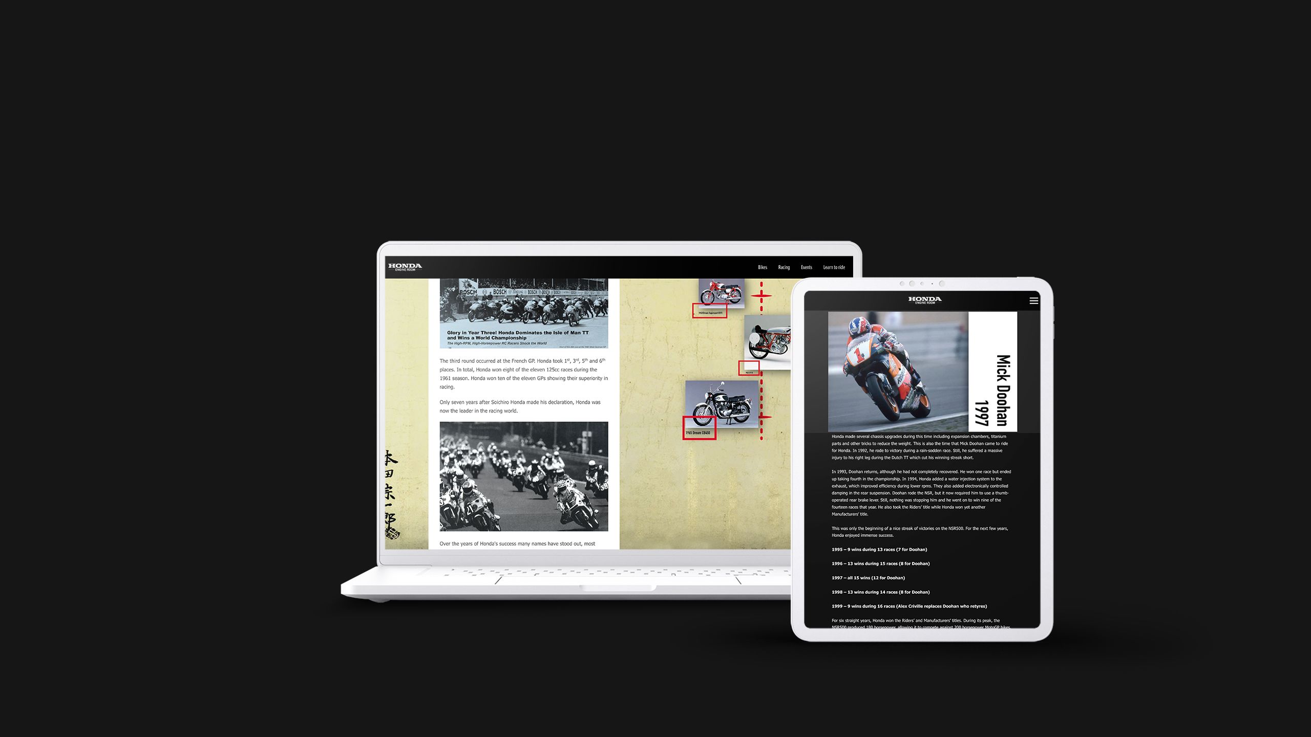 A desktop computer and a tablet that show a Honda website