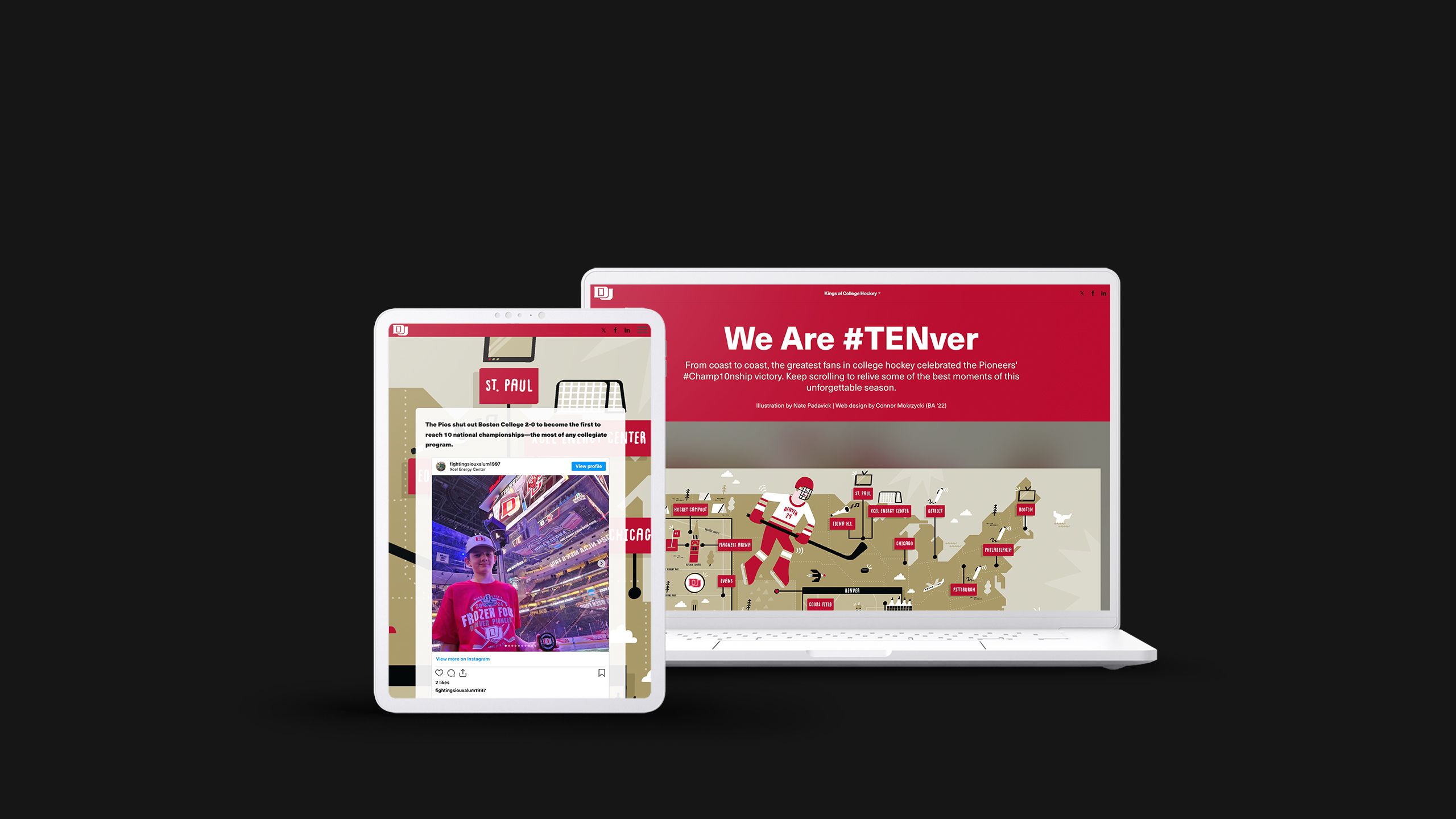 A desktop computer and a smartphone show a hockey website.