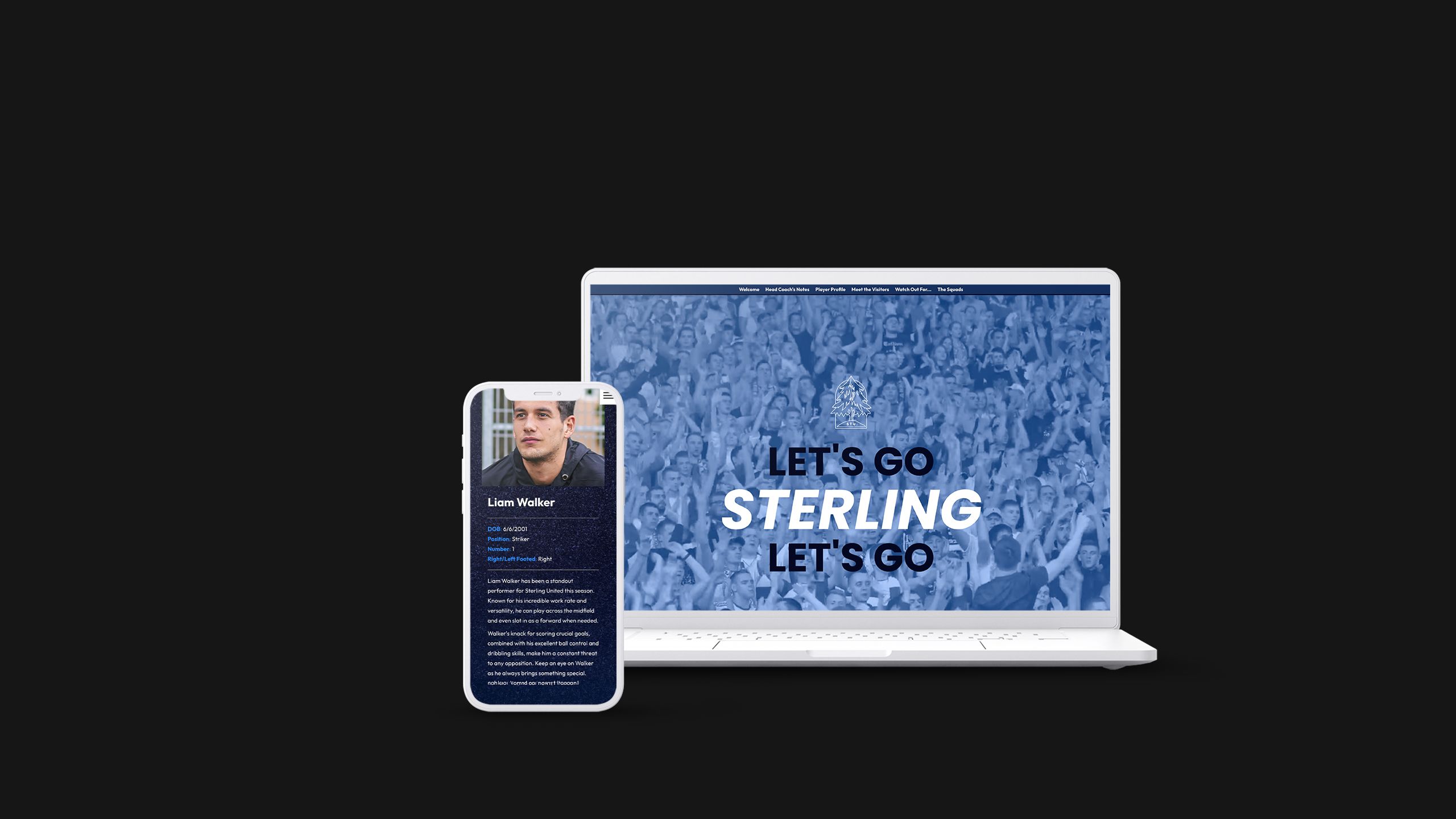 A desktop computer and a smartphone show a football website