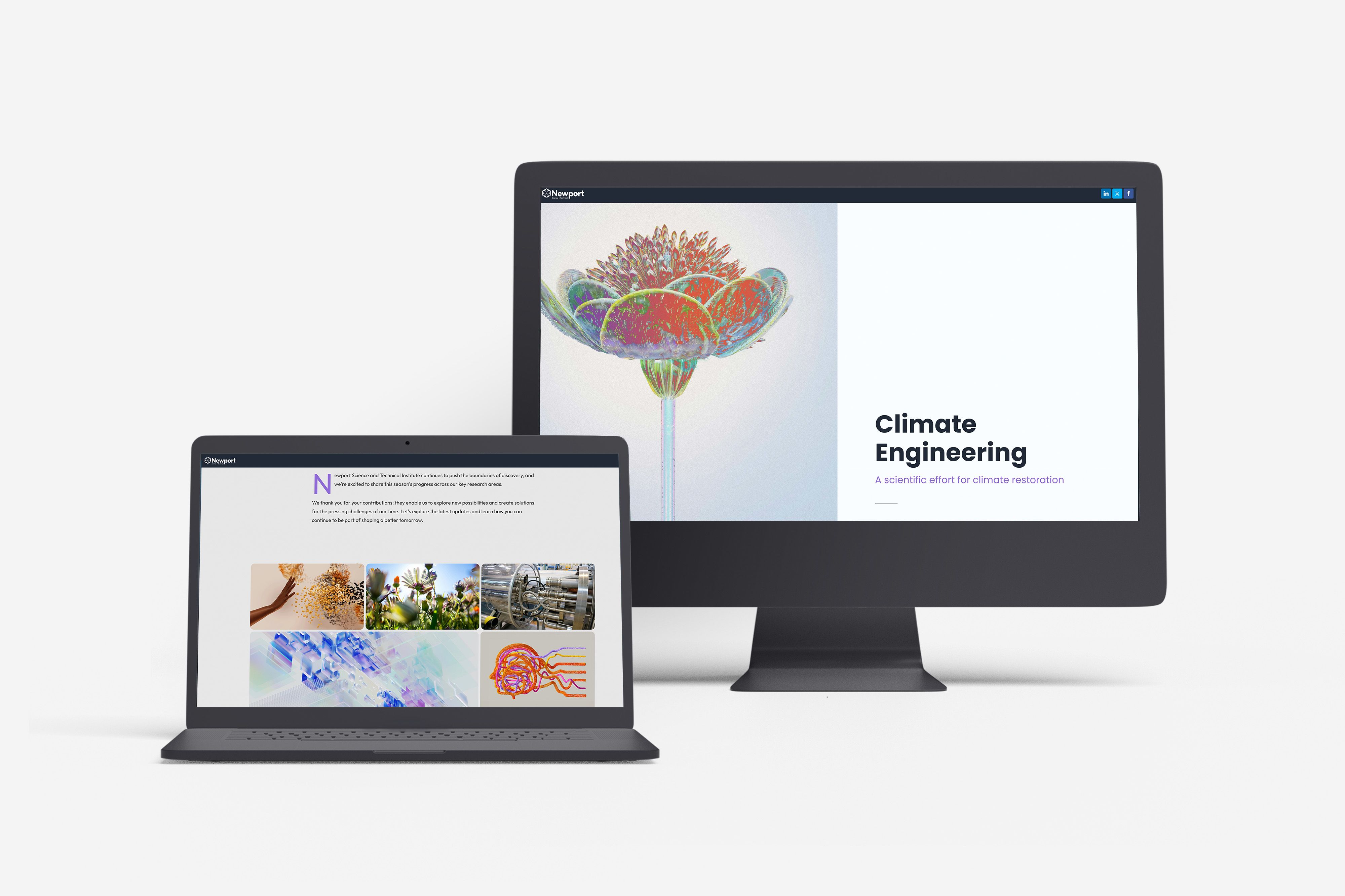 A desktop and laptop showing a donor impact report template.