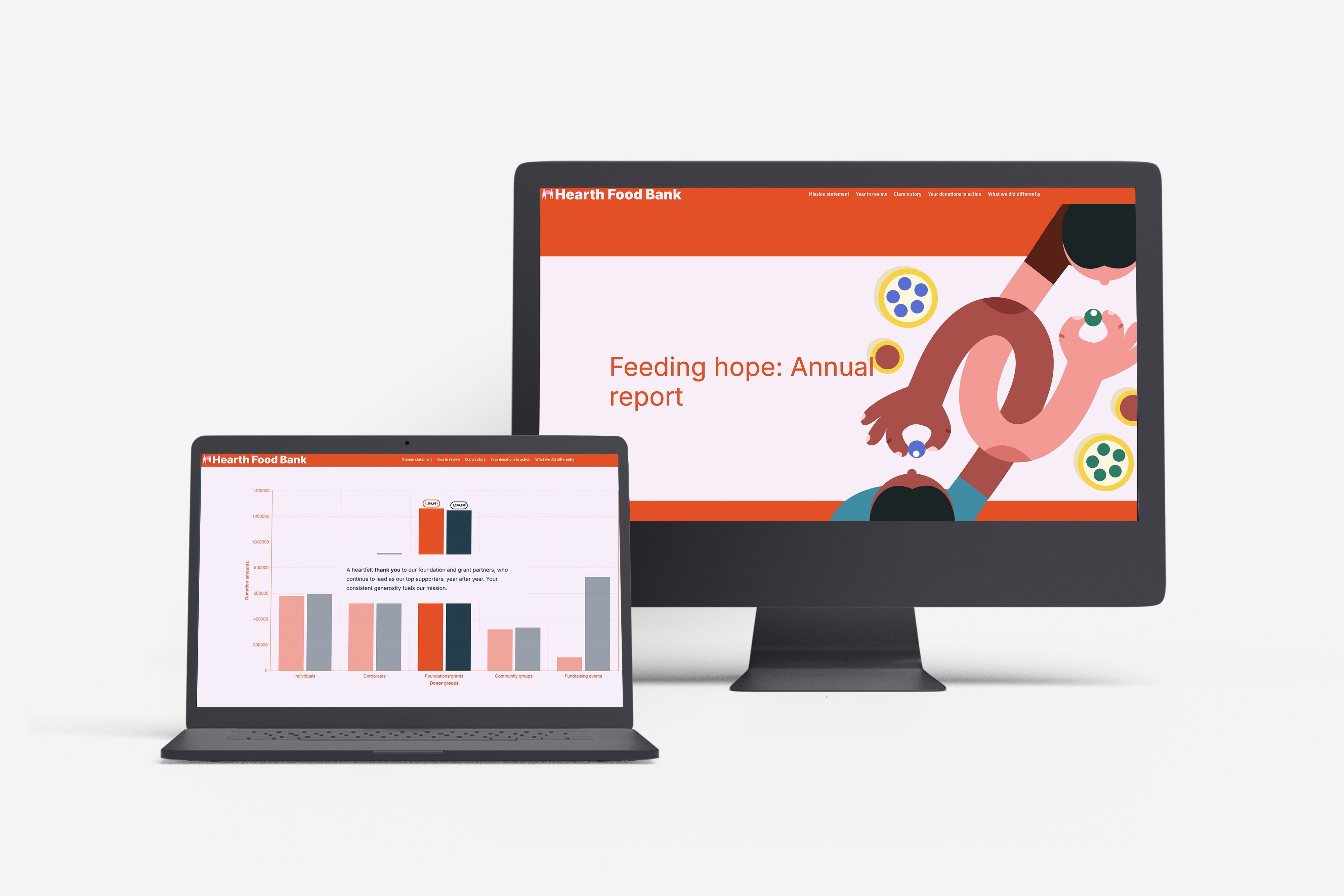 Screenshots showing a non-profit report template.