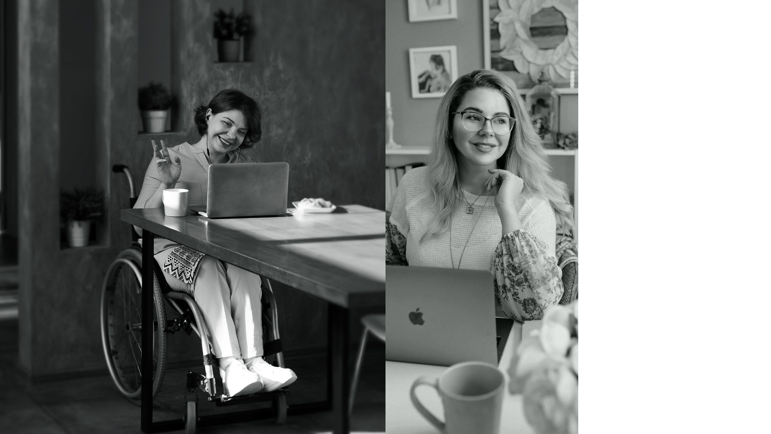 Two images of woman working on laptops