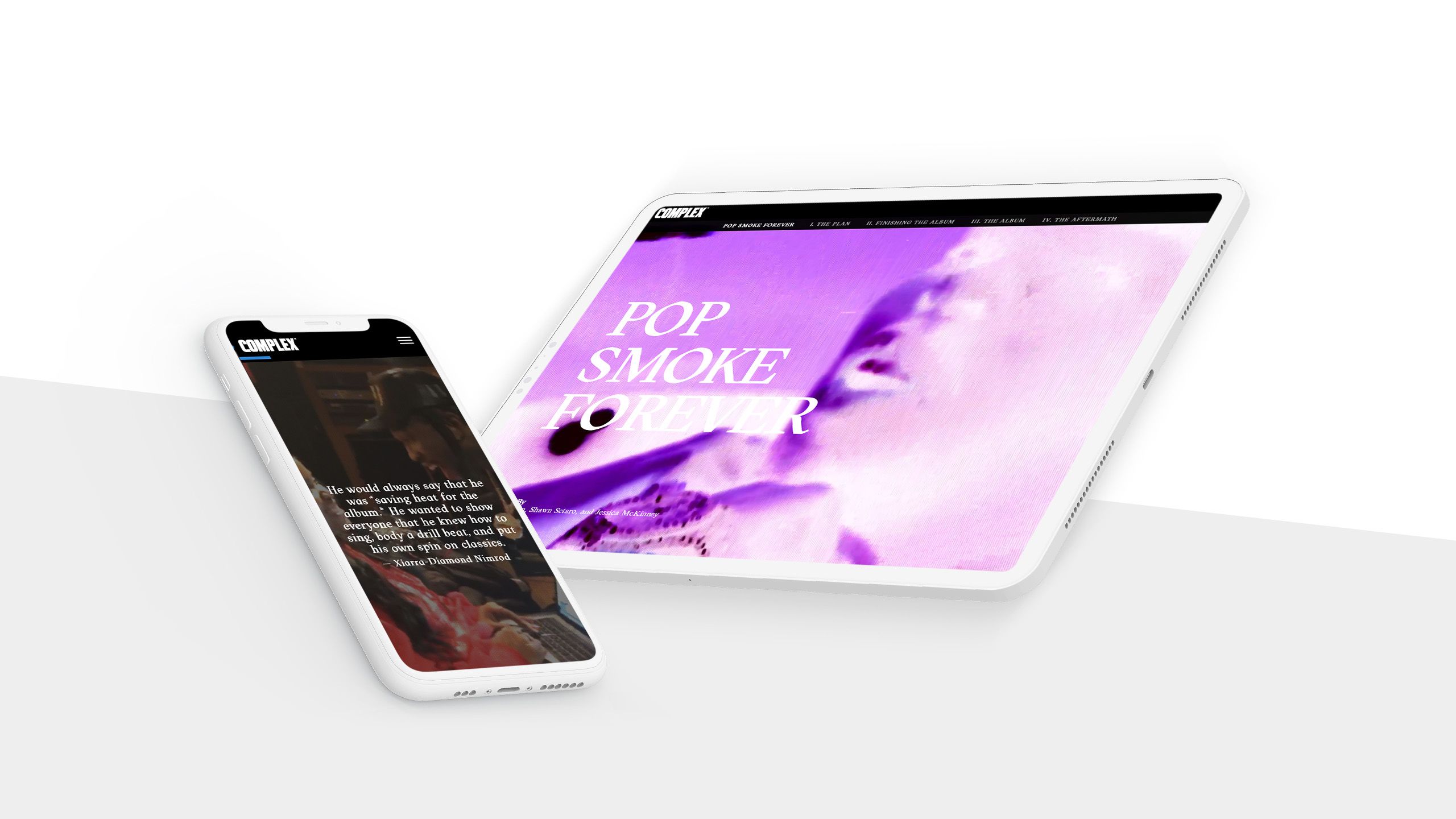 Monitor, tablet, and phone displaying screenshots from Pop Smoke story.