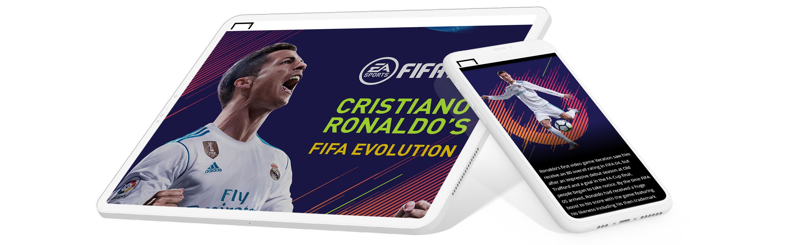 Two images from the Goal.com partner story with Christiano Ronaldo