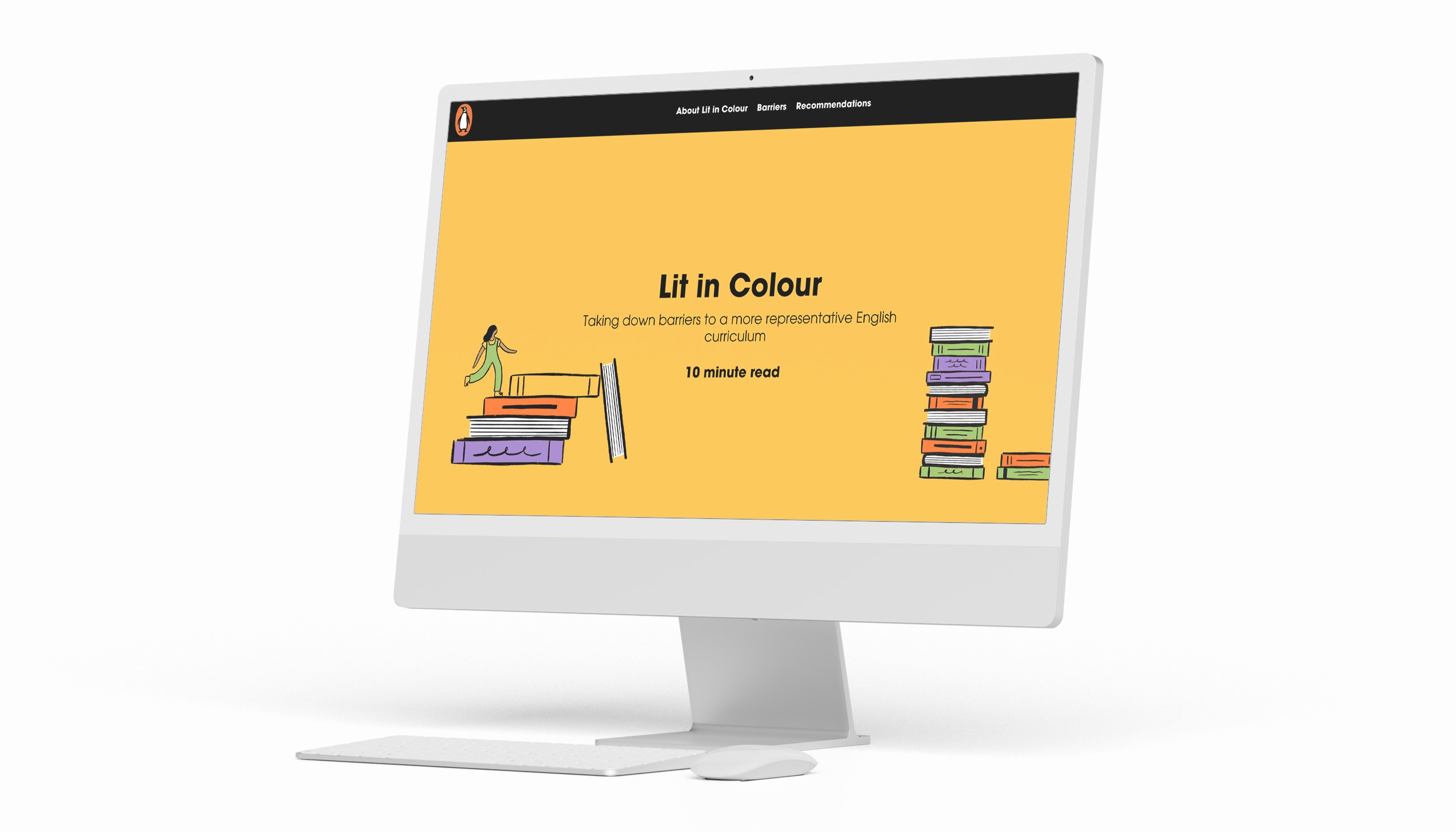 Monitor showing a screenshot from Penguin's story on diversity in the English curriculum.