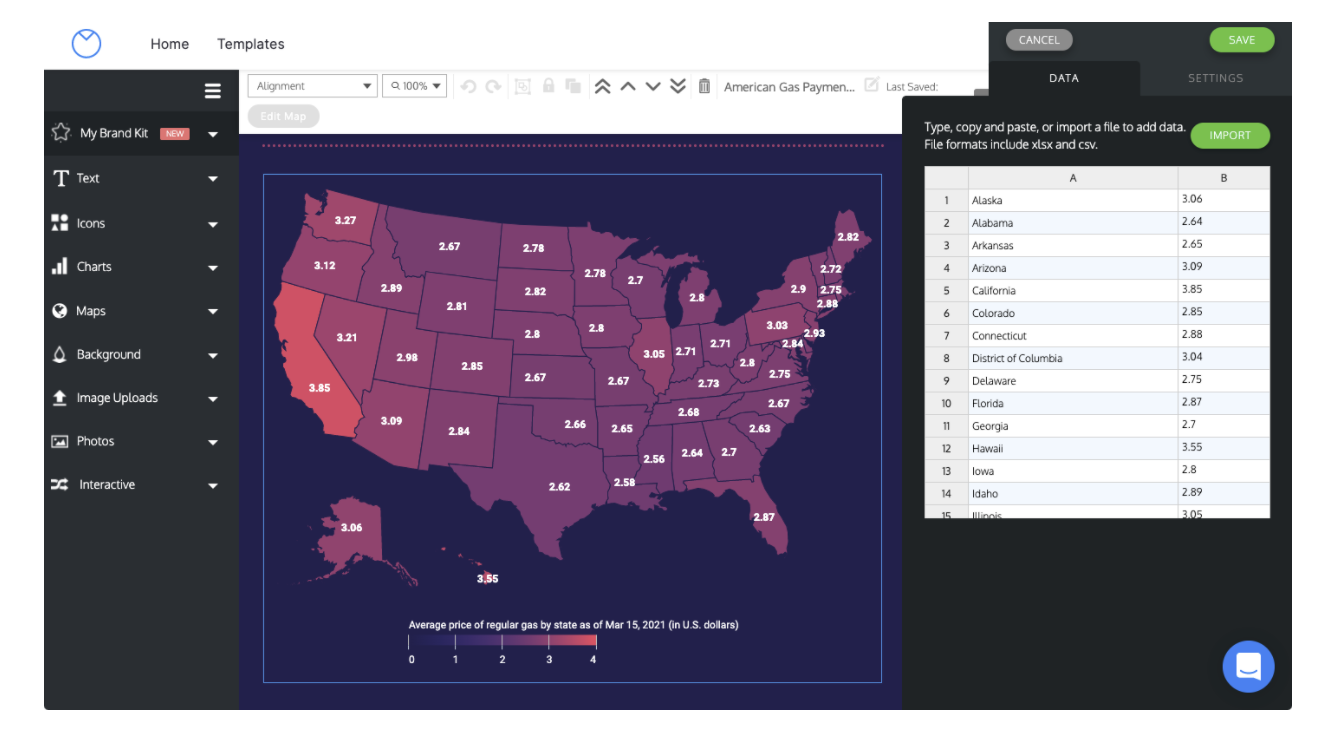 Example of the Venngage infographic editor.