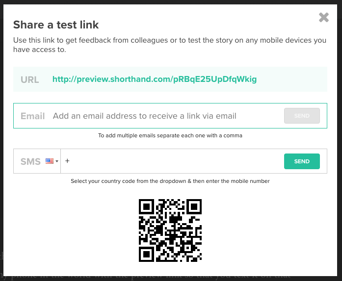 Image showing the SMS test link in Shorthand 
