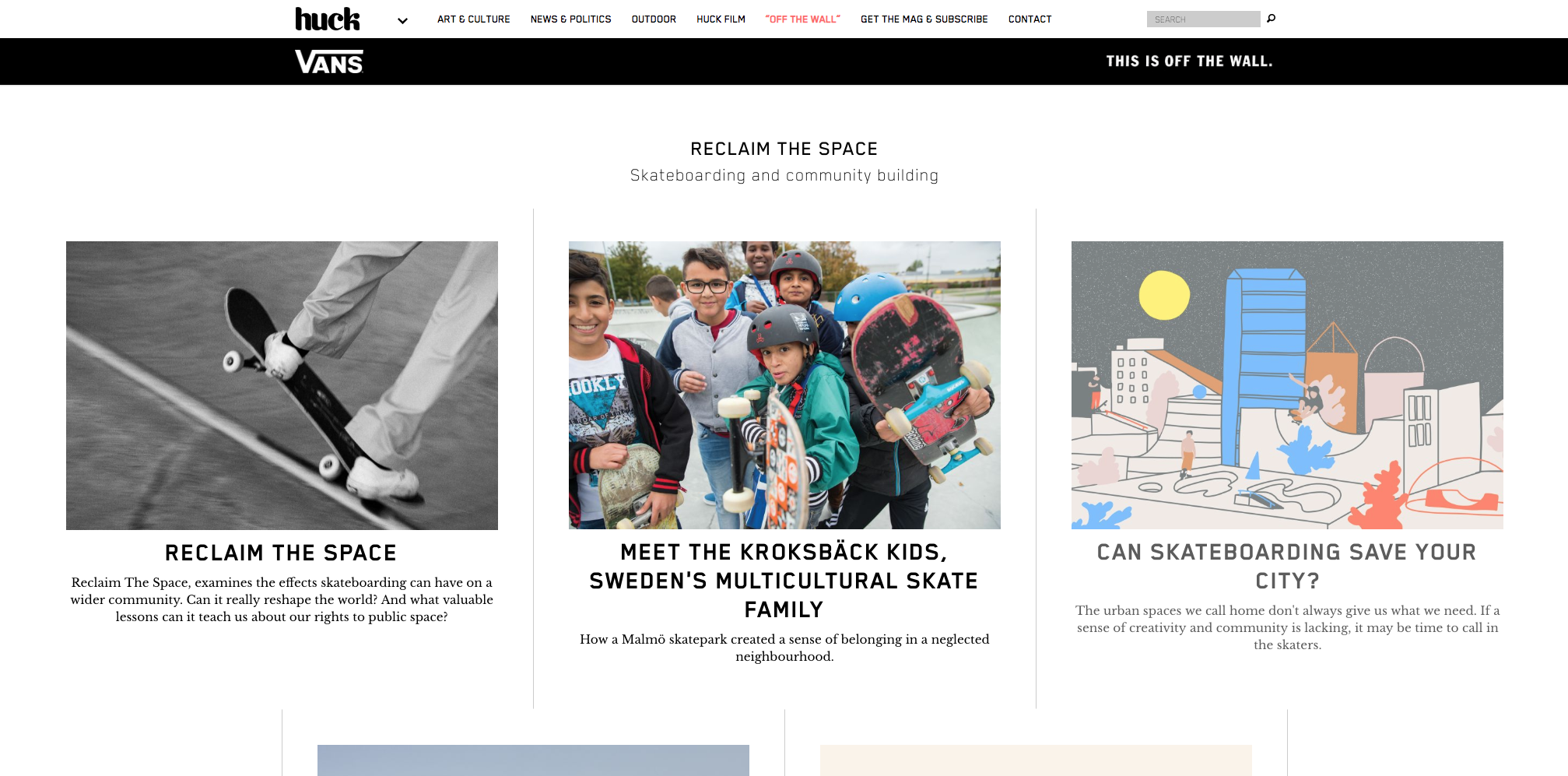 Example of Huck Mag's Vans Off The Wall campaign with a Collection Section  