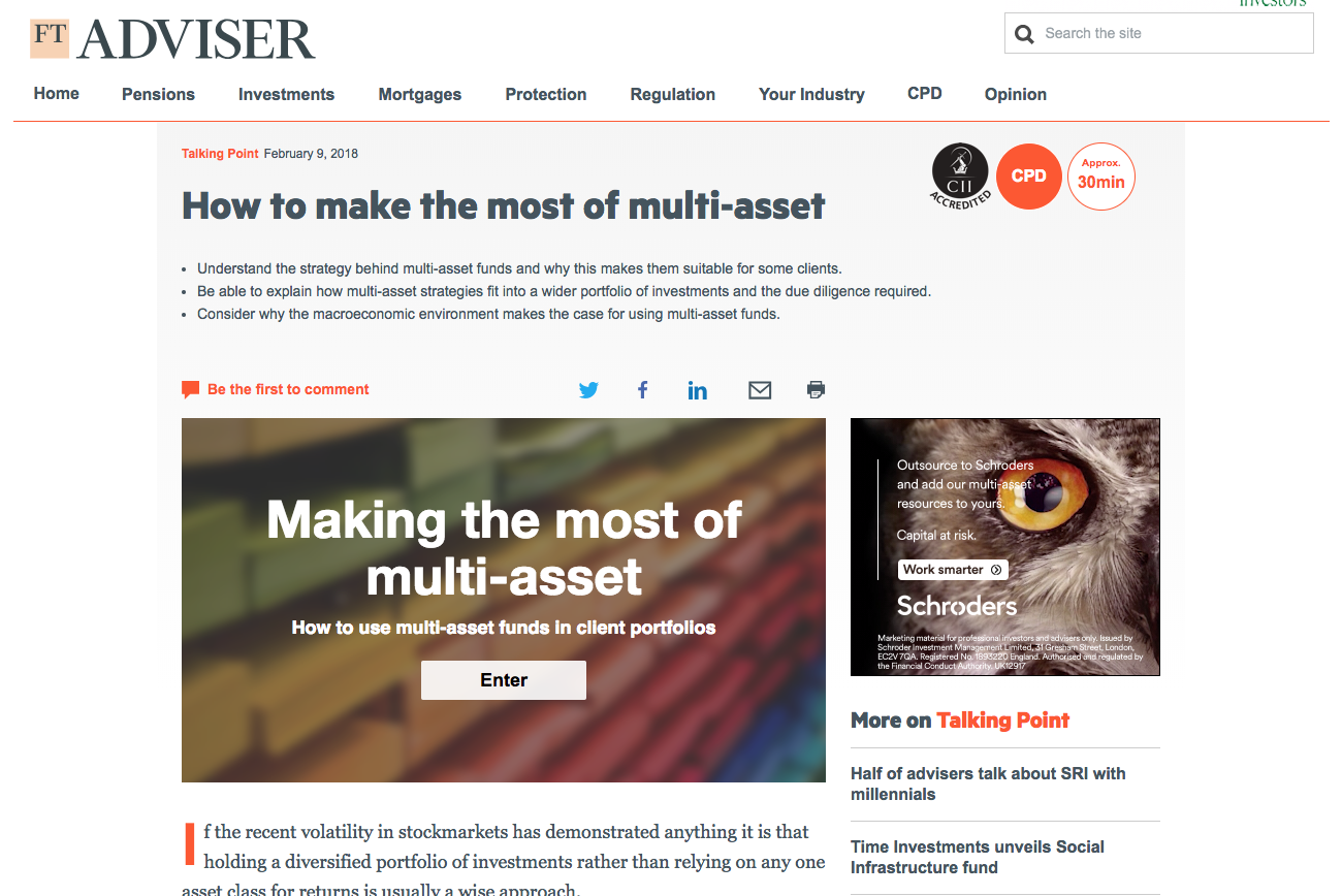 Image showing the Shorthand story launcher on FT Adviser website