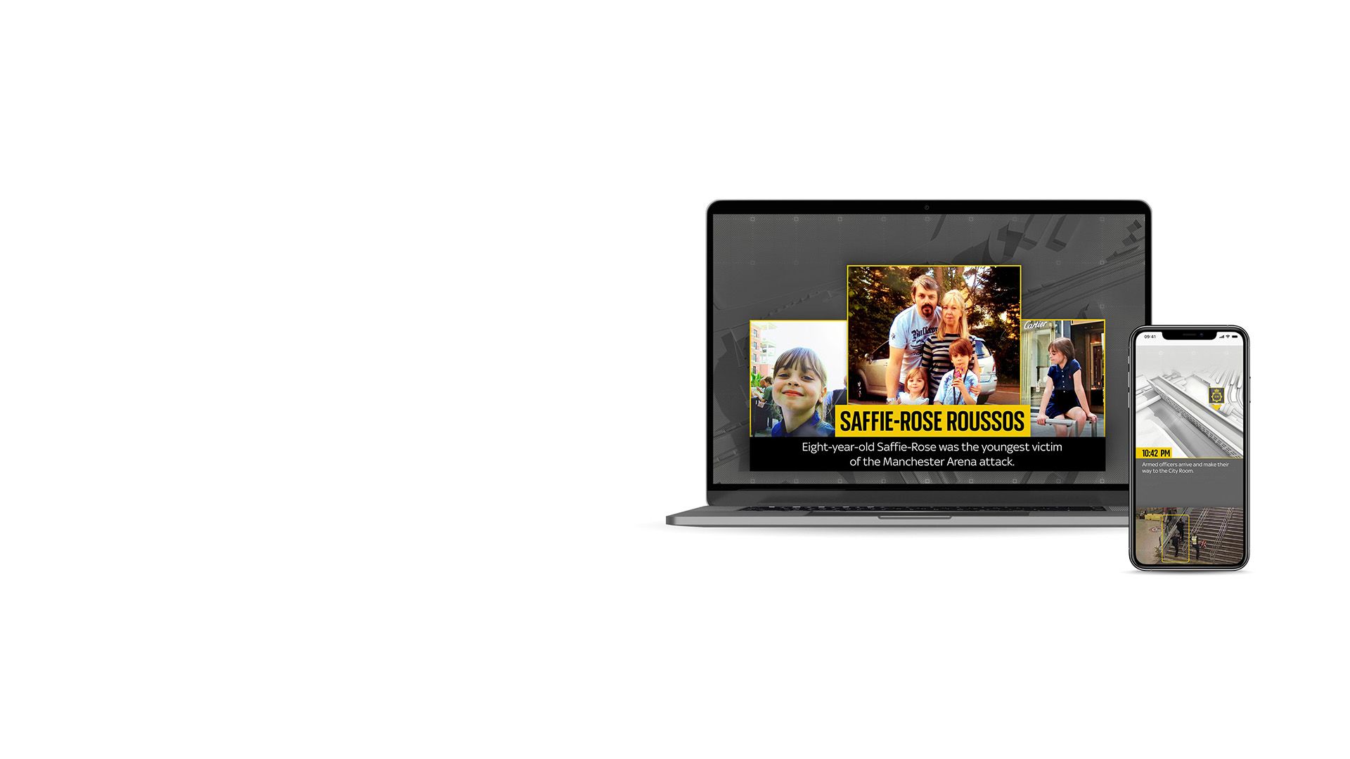 A laptop and a smartphone showing a news feature by Sky News.