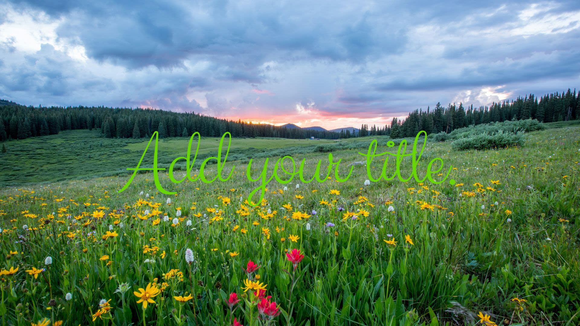 A meadow with plenty of wildflowers and green text that says 'Add your title.'