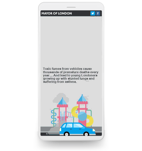 Animation of City of London emissions story on mobile phone