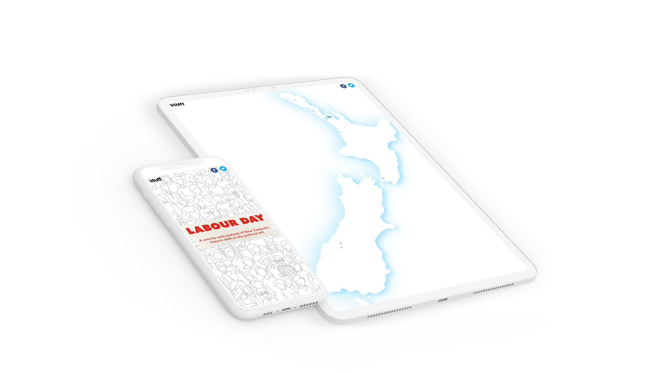 Screenshots from a visual story from NZ media company stuff on tablet and mobile