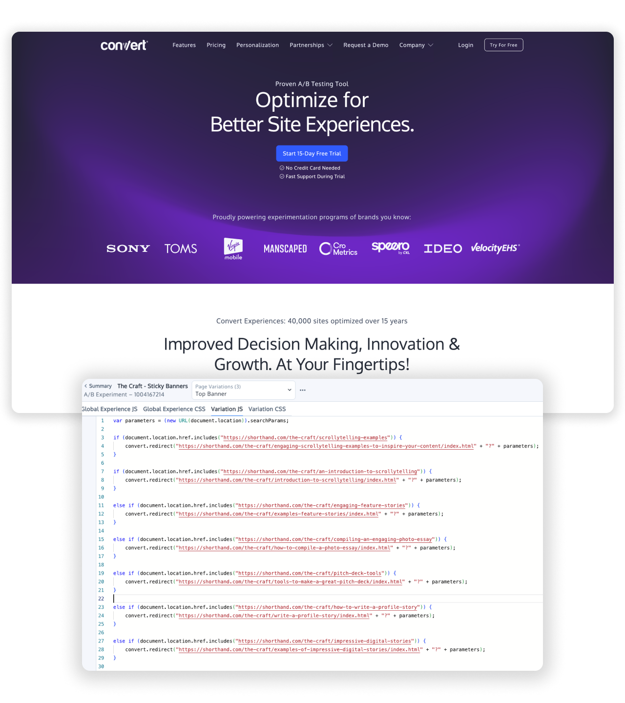 Screenshot of convert.com and dashboard