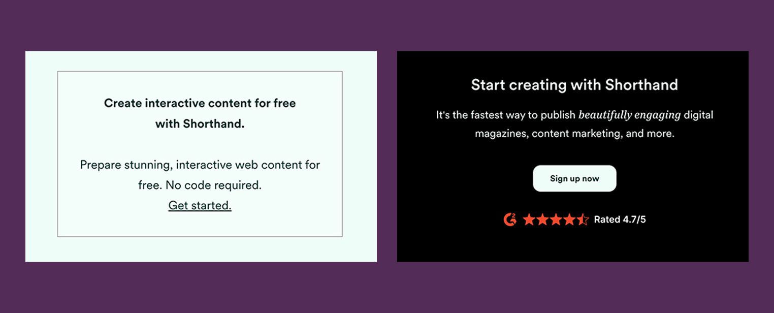 Two A/B testing screenshots comparing different versions of ad creative.