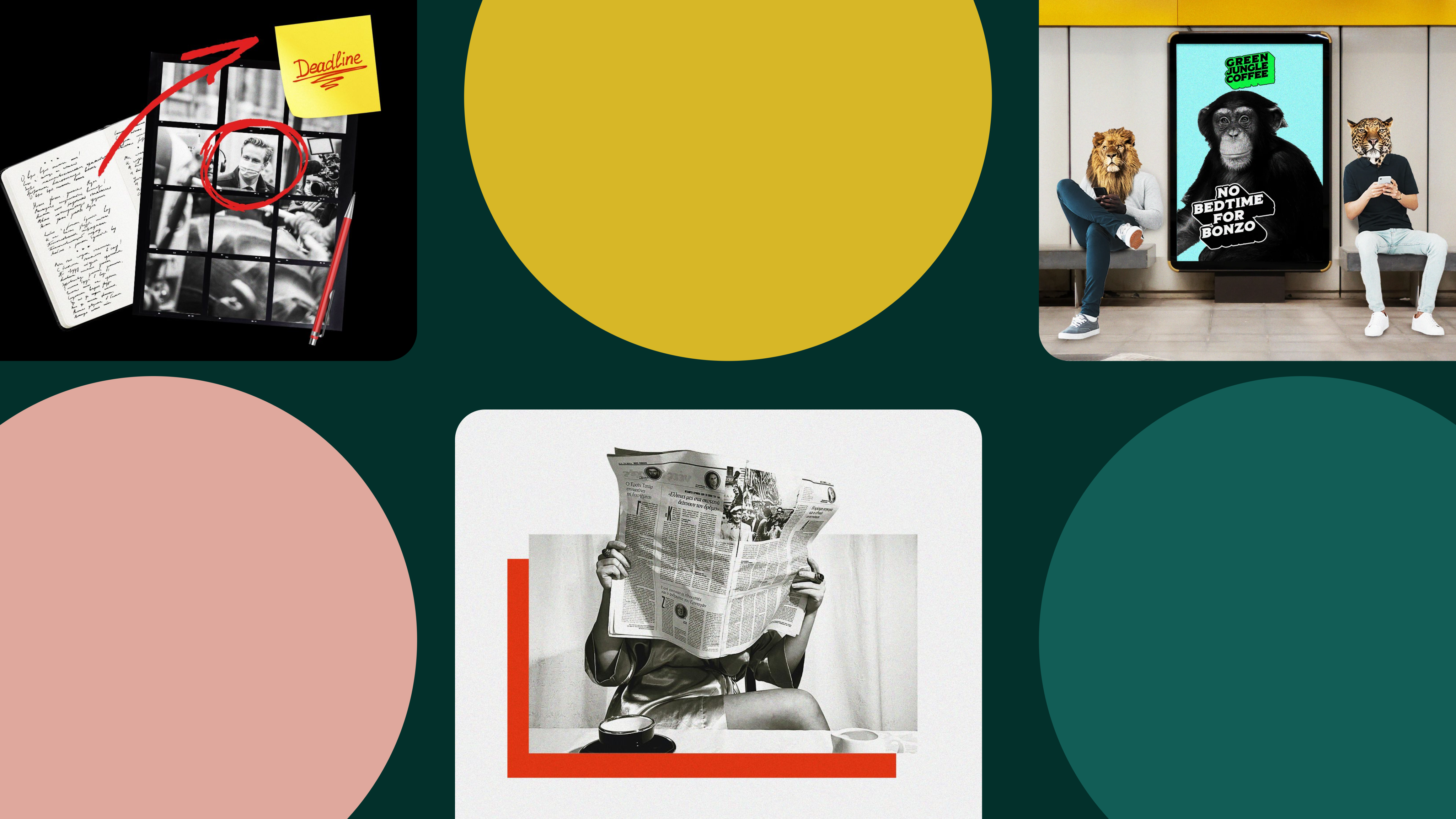 Tile pattern of images featuring digital magazine templates