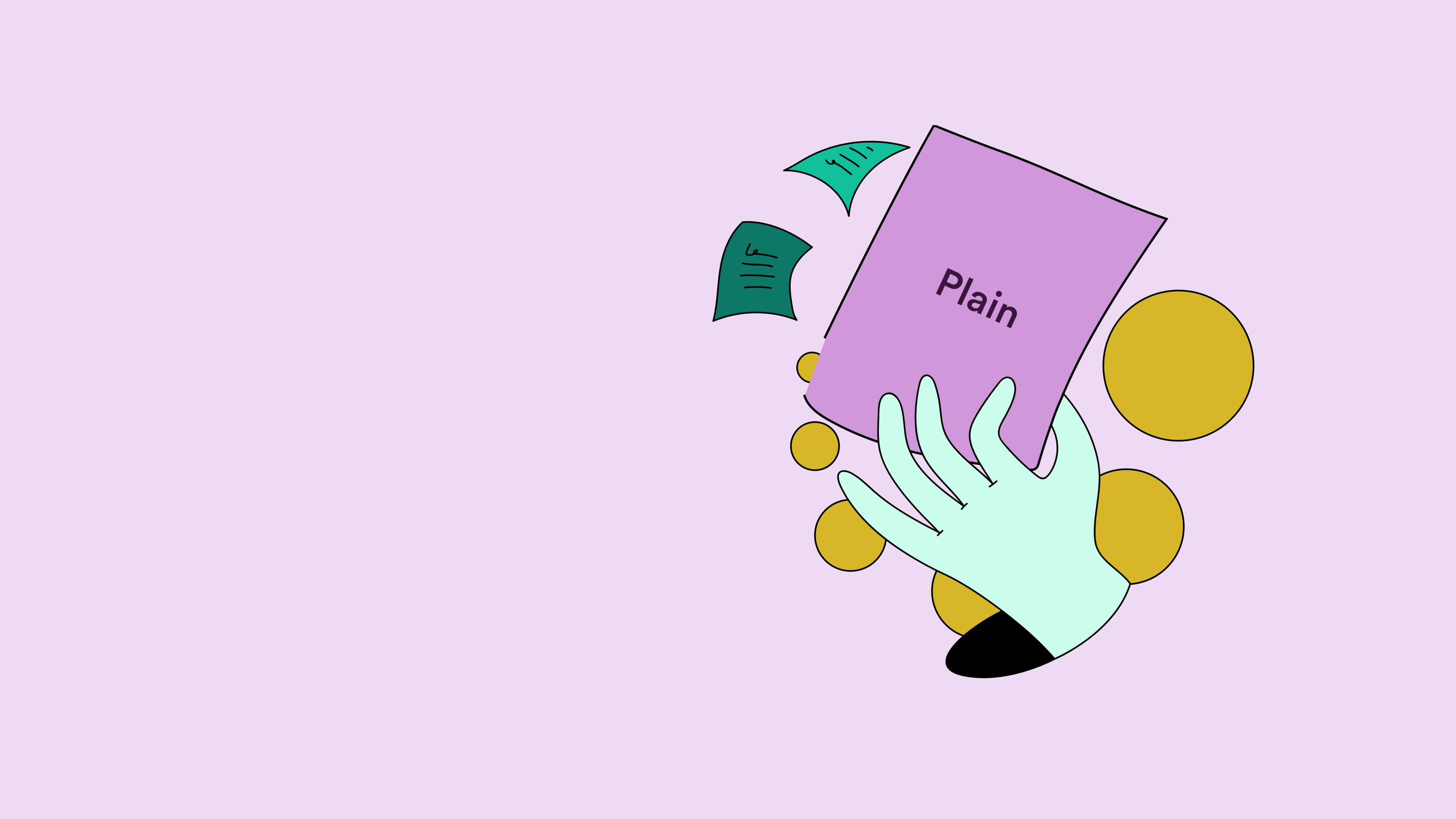 Cartoon illustration of a hand holding up a piece of paper that says 'Plain' on it.