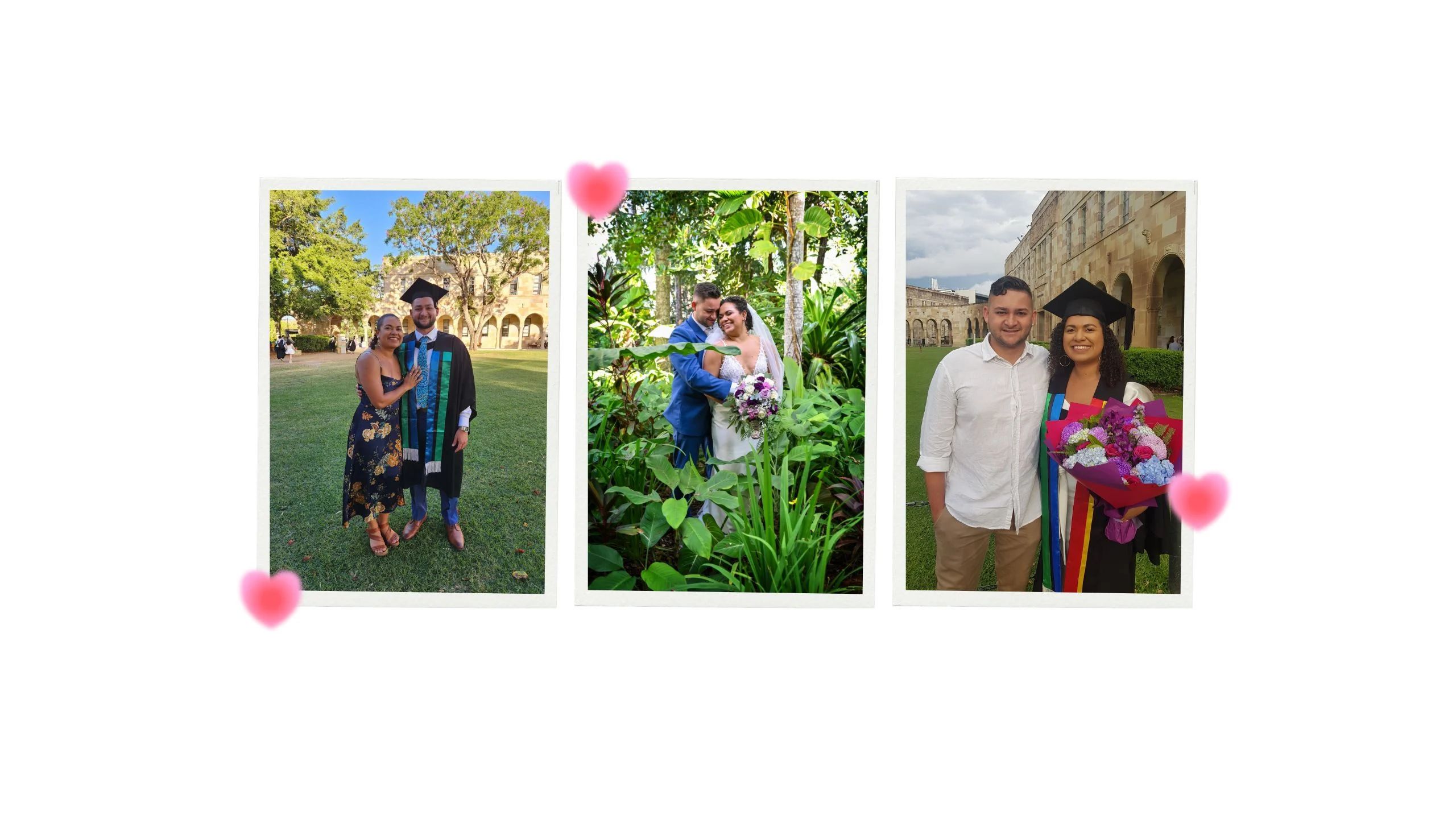 Three photos of couples arranged in an album style.