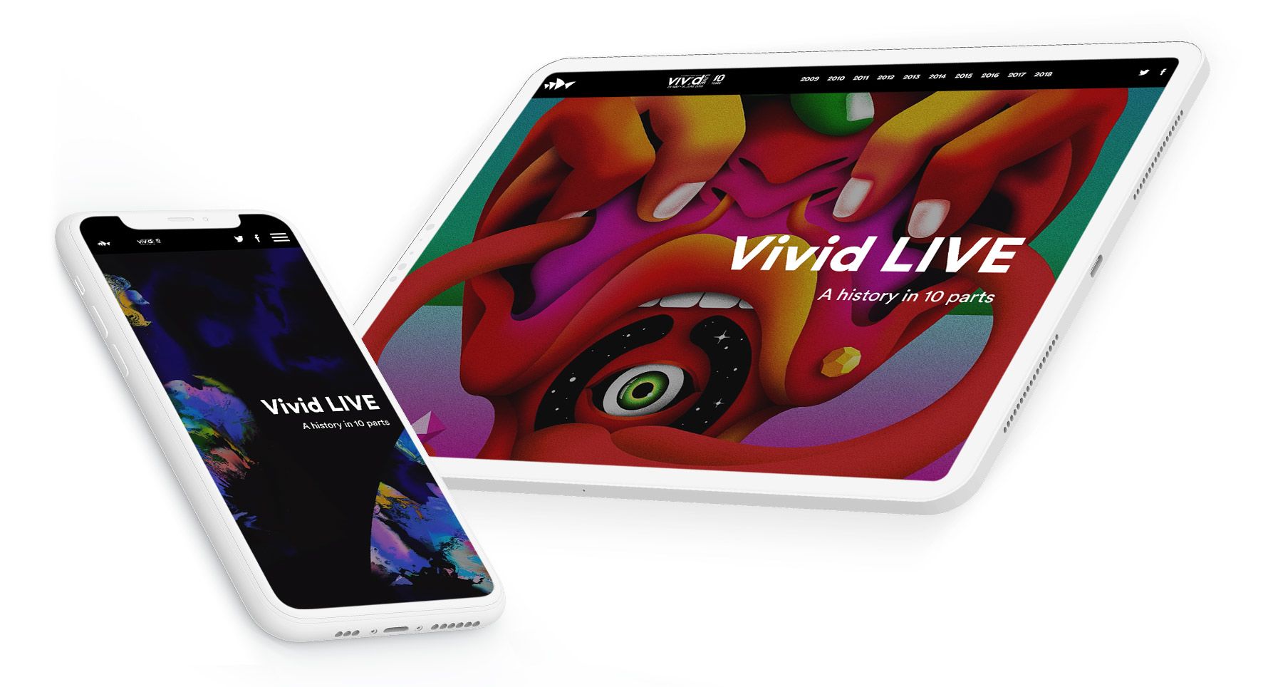 Colourful header images for Vivid LIVE on tablet and mobile
