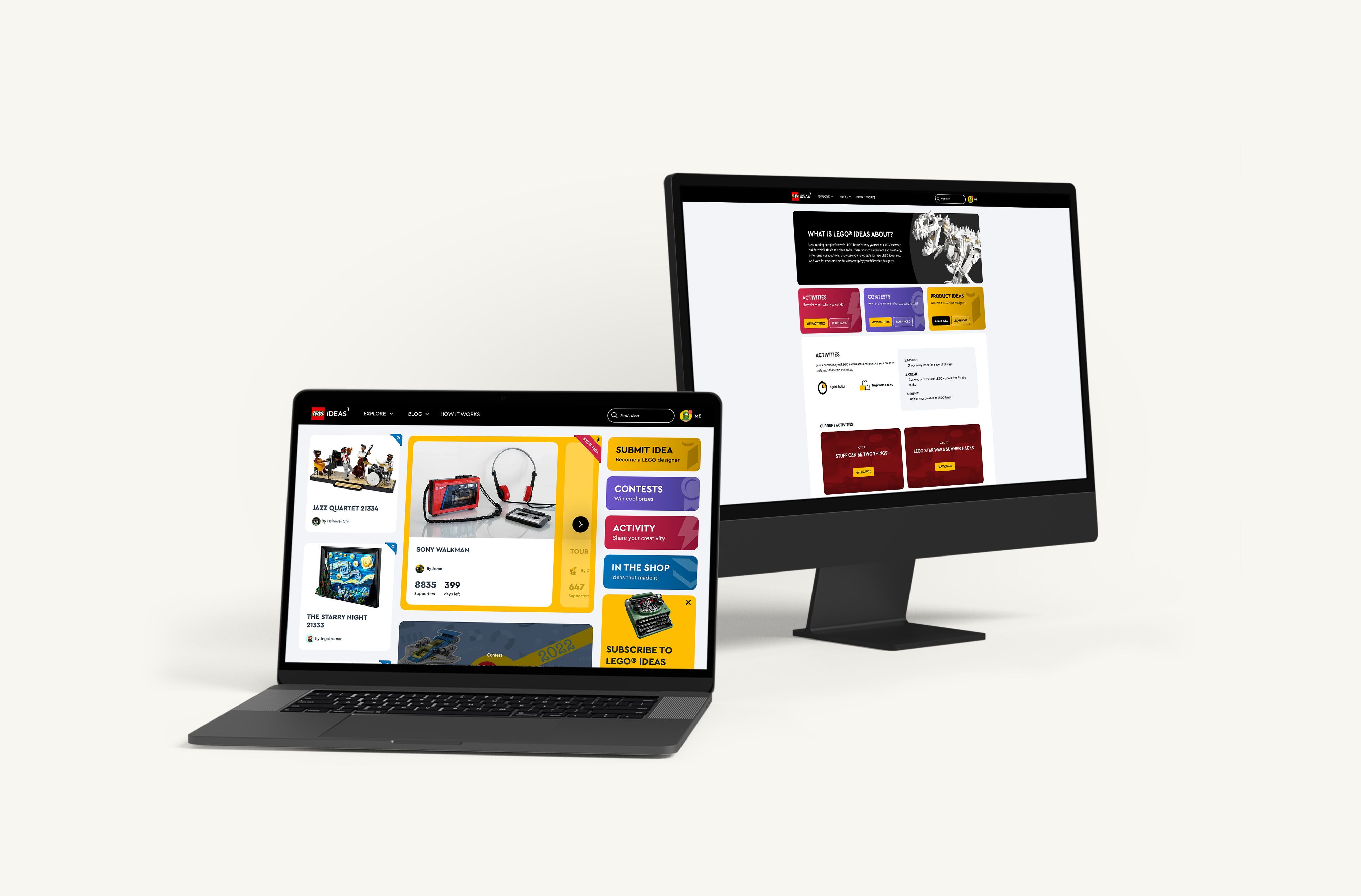 A laptop with the LEGO community forum on screen.
