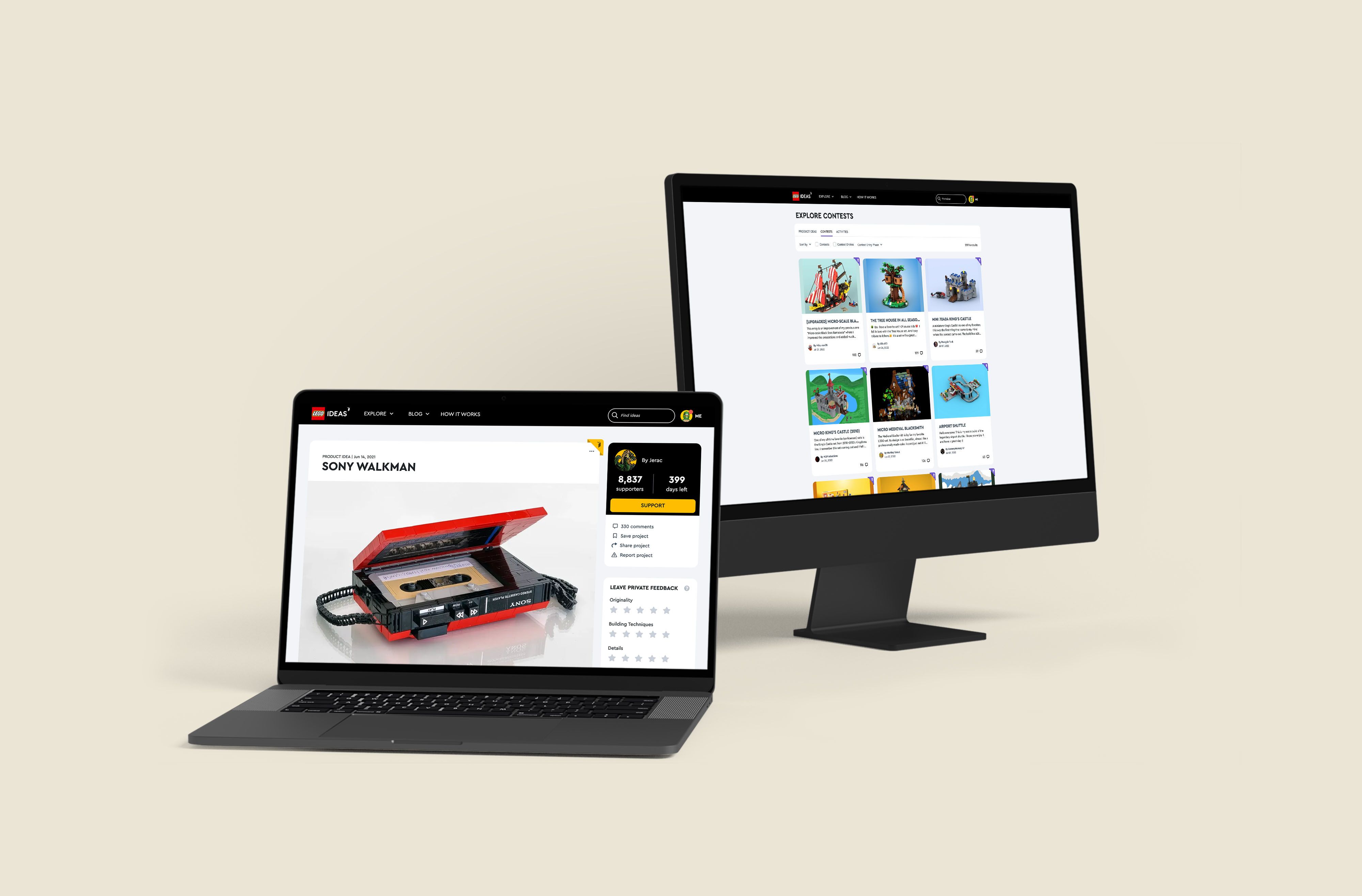 A laptop with the LEGO community forum on screen.