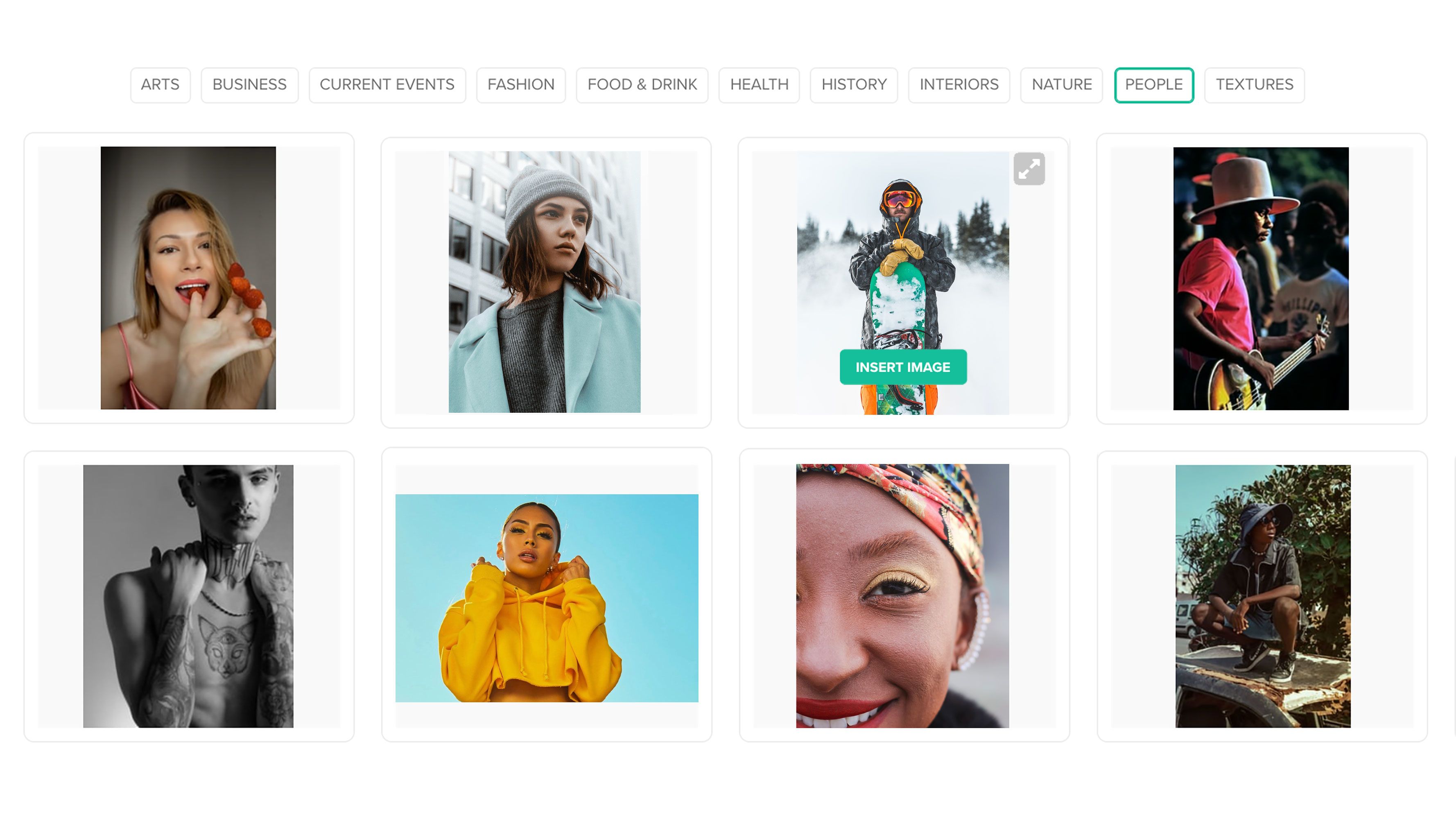Unsplash photo selection screen in Shorthand.