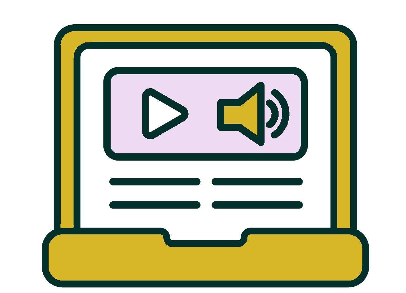 Laptop icon with play and volume settings.