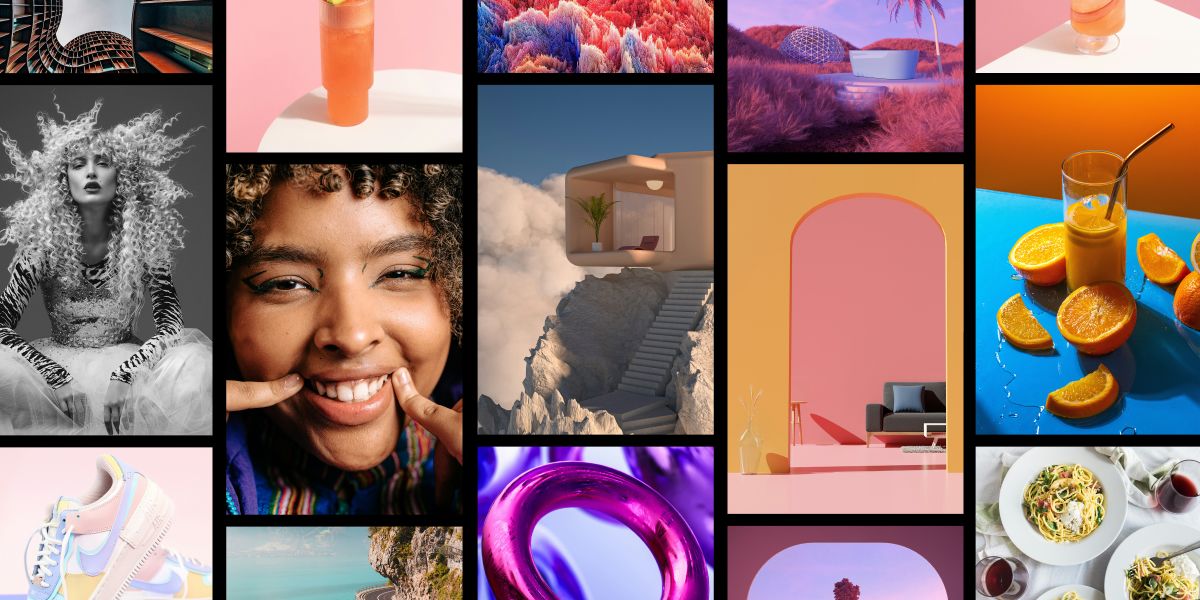 Collage of colourful images from a photography portfolio.