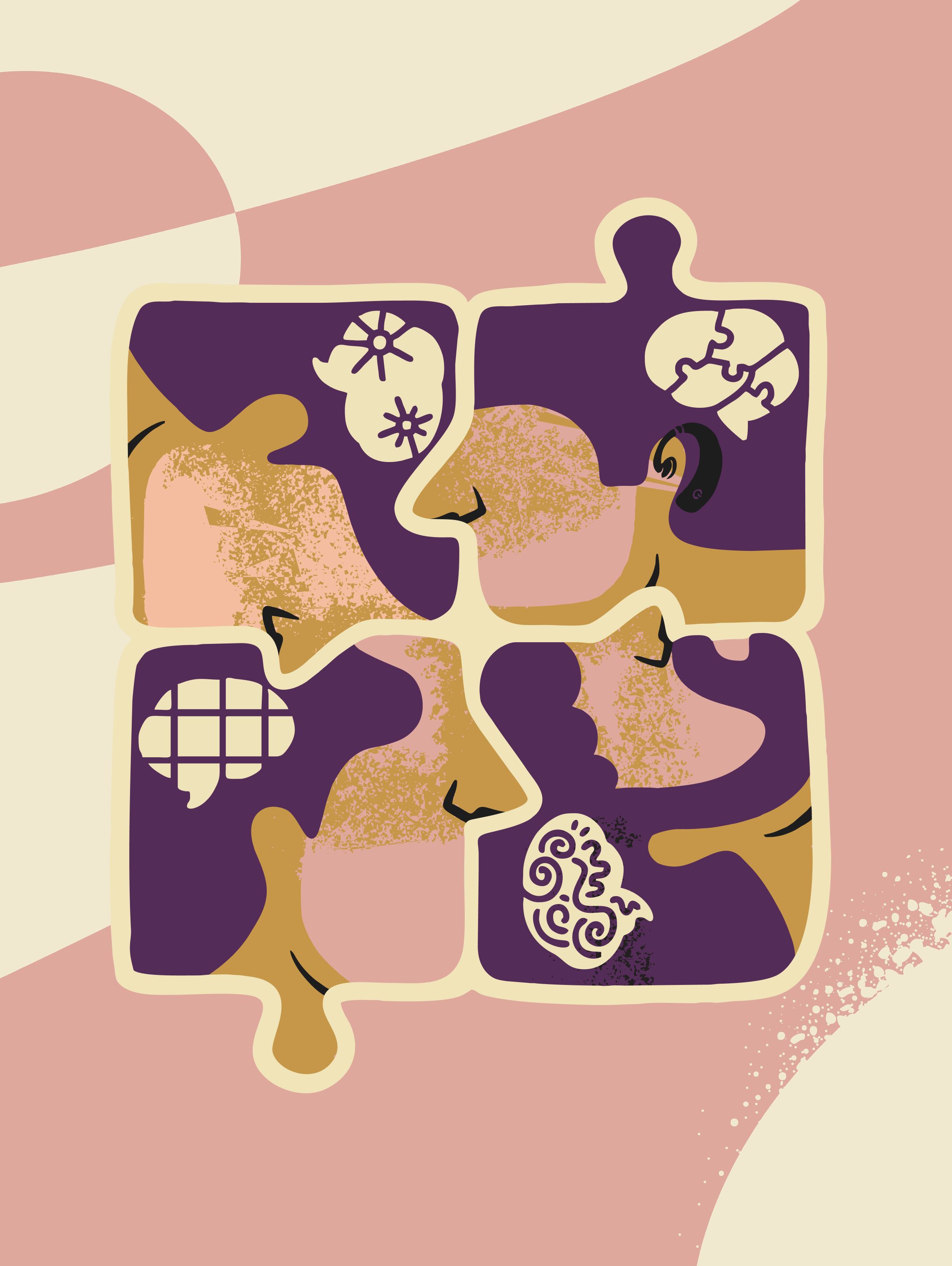 A jigsaw puzzle with four pieces, each with a picture of a brain.