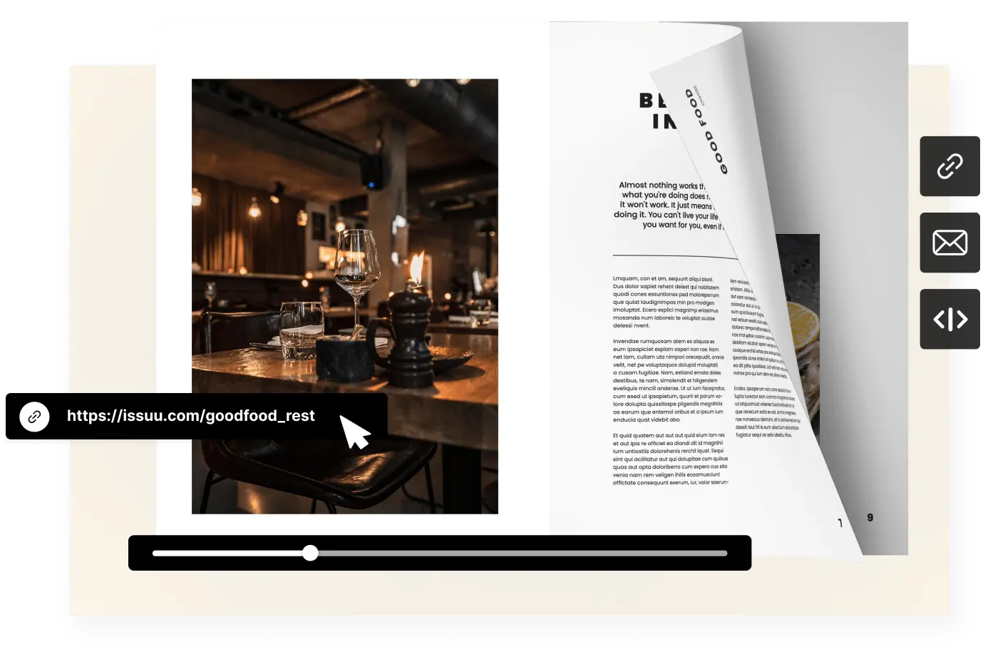 Still image of a digital magazine flipbook page turning.