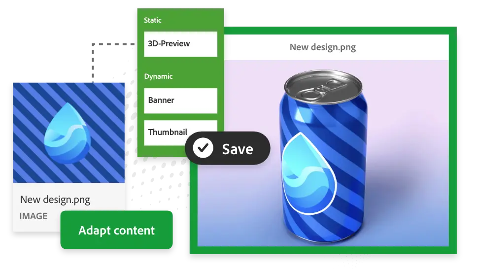 A picture of a drink can with blue stripes and a drip image on the front, is edited in a digital interface.