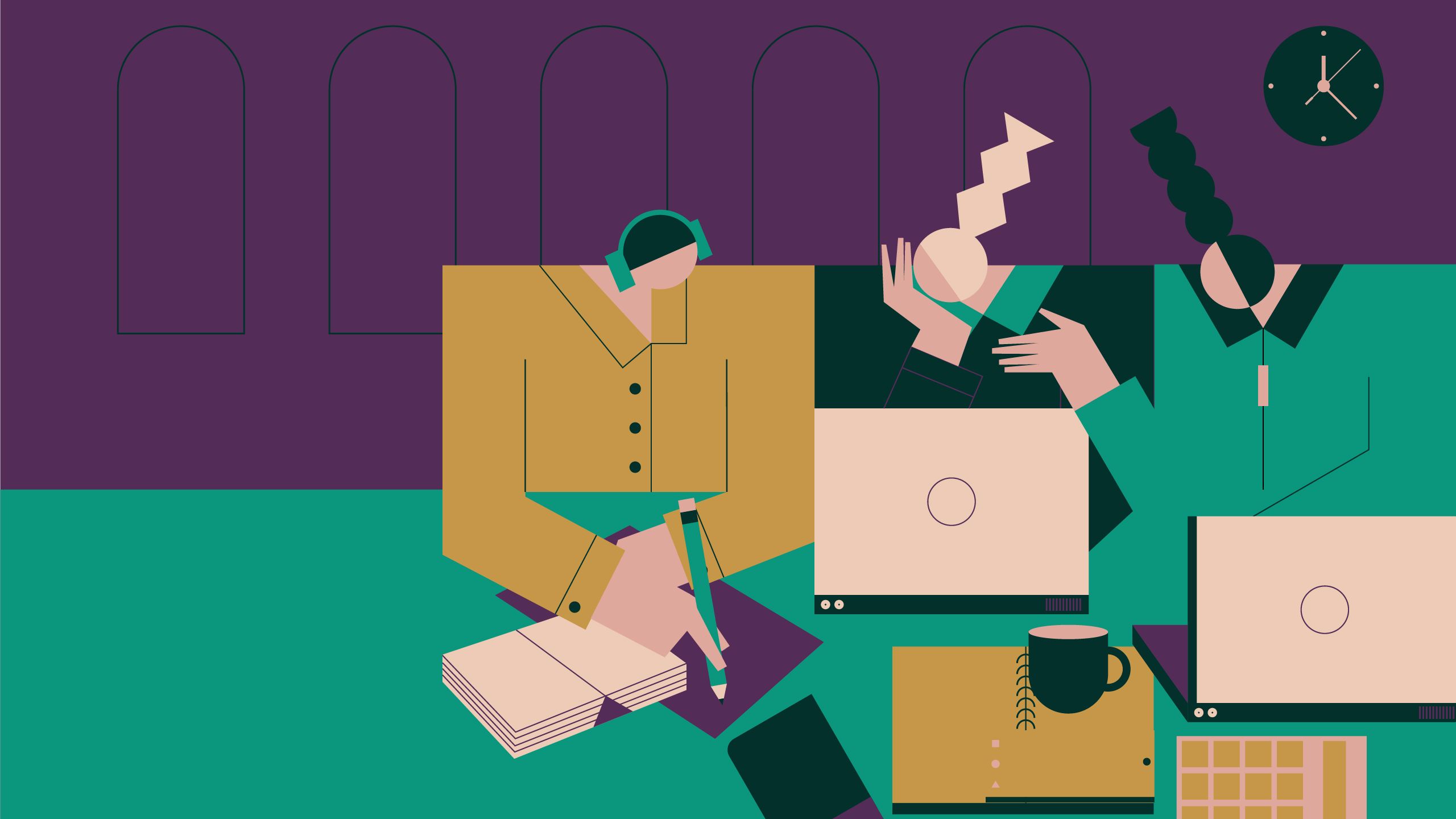 Illustration of three people chatting with computers
