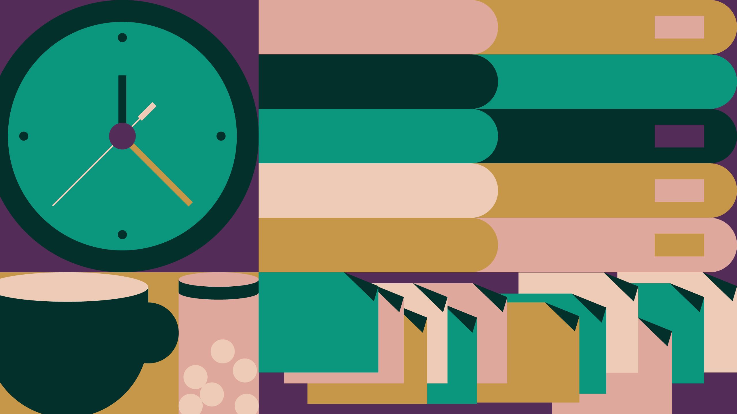 Illustration of clock and books