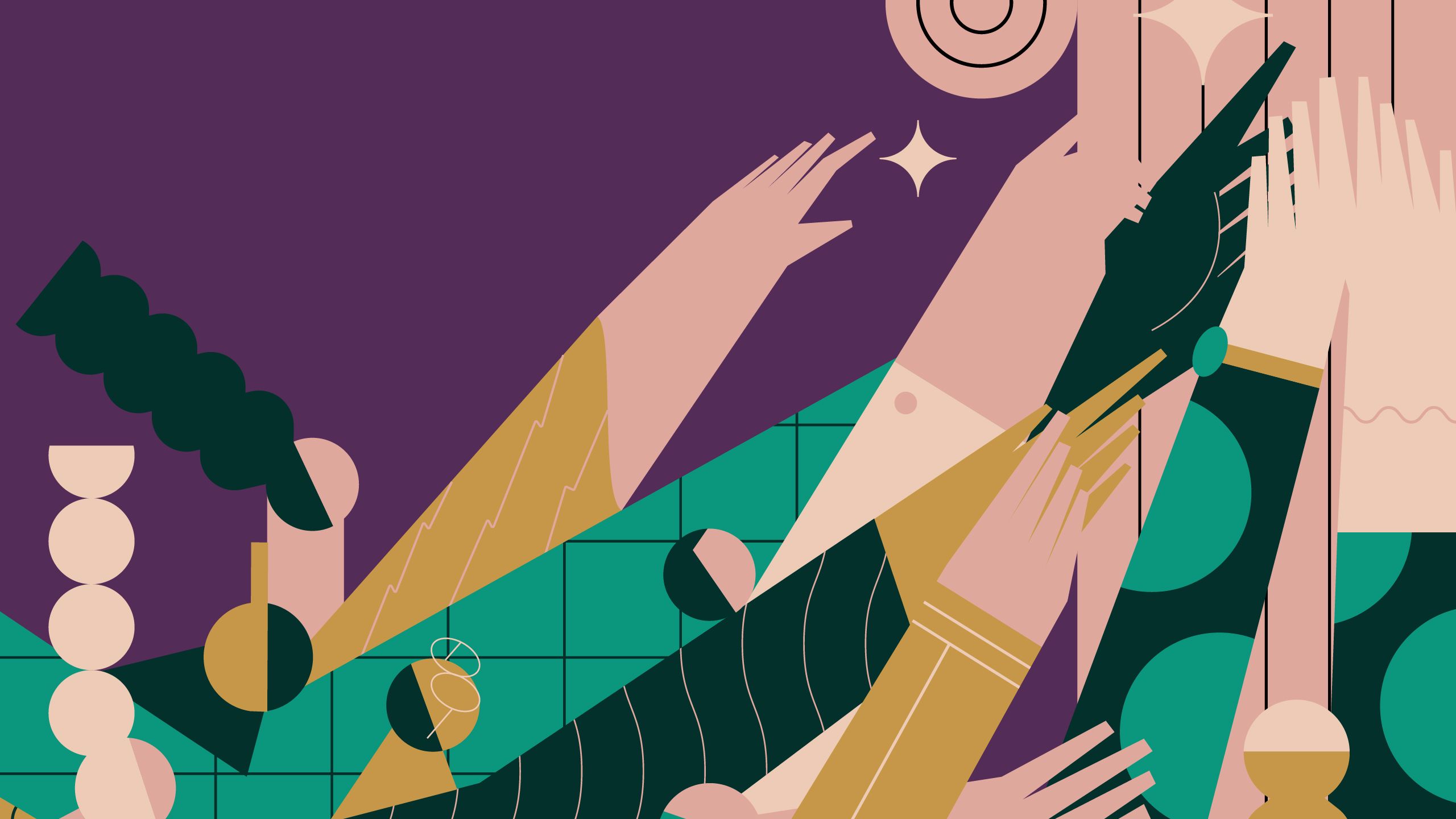 Illustration of people reaching with their hands up