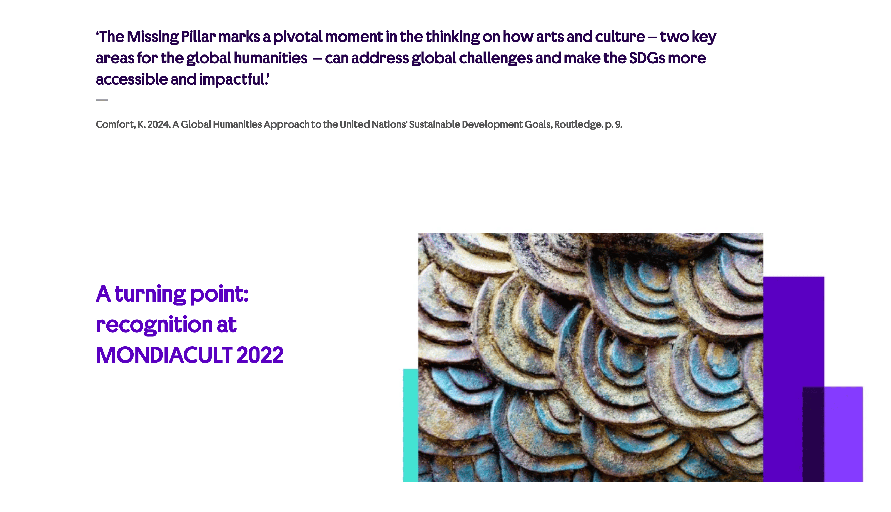 Screenshot from an online case study has the text: A turning point: recognition at MONDIACULT 2022.