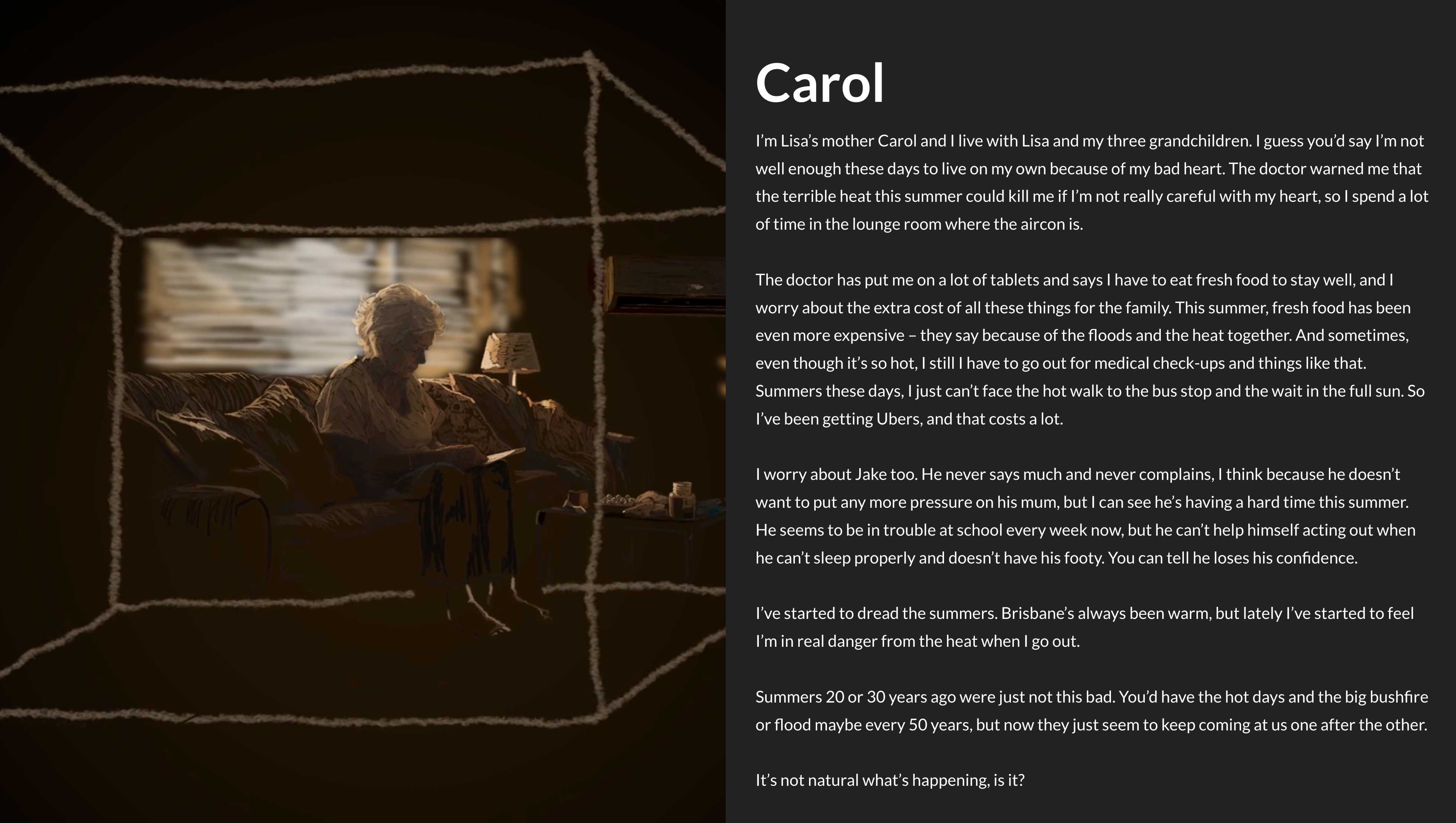 Photo of an elderly woman with an illustrated cube box overlaid.